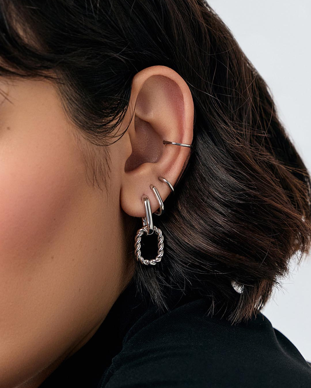 Double Hoop Earrings - Ash Double Silver