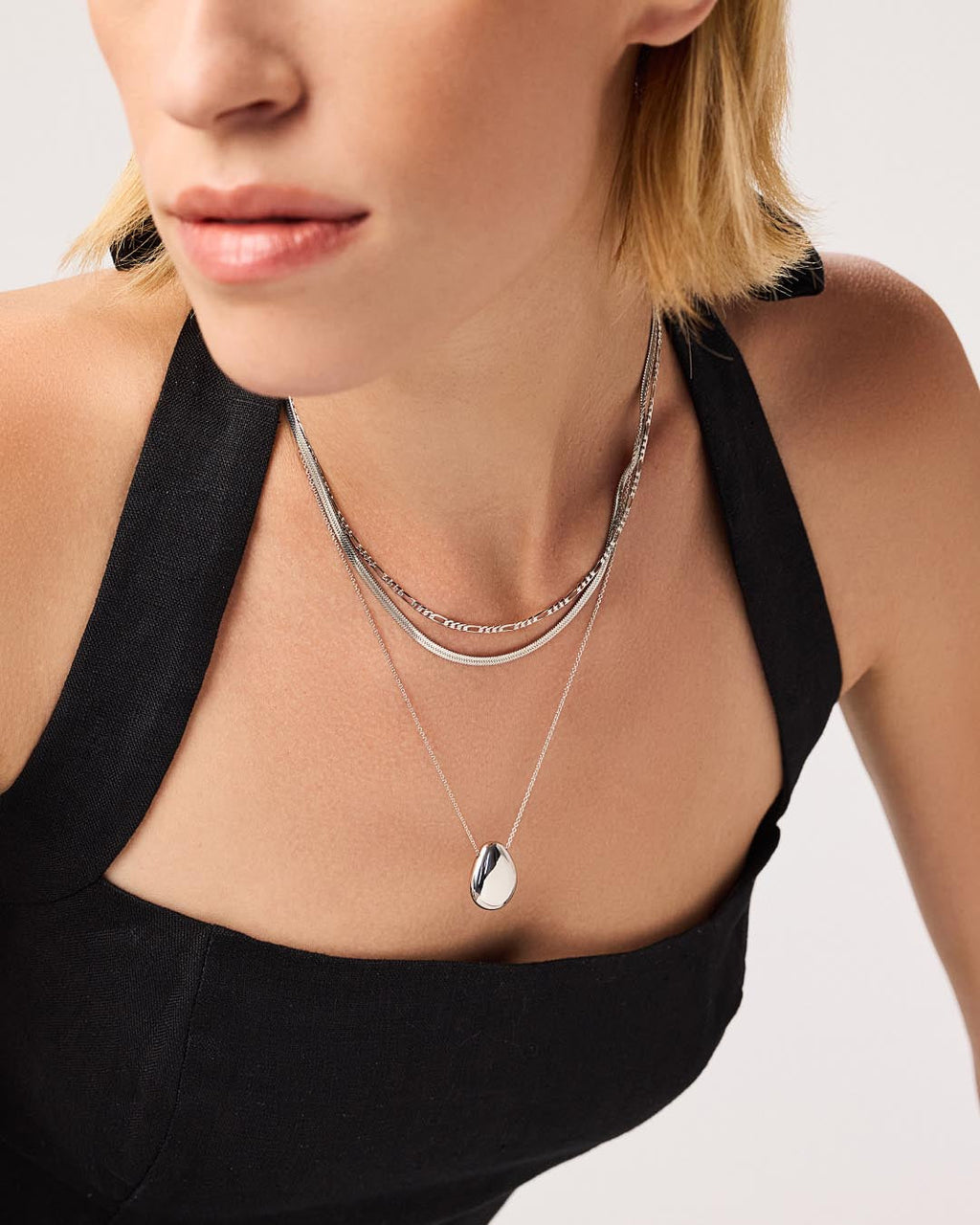 Silver Pendant Necklace - Pebble Silver