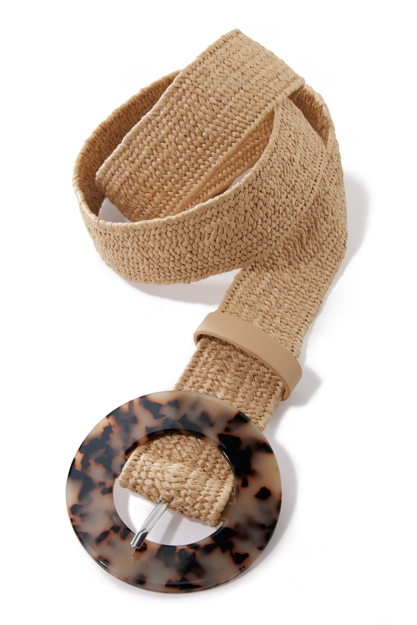 Tortoiseshell Buckle Raffia Stretch Belt Natural Multi