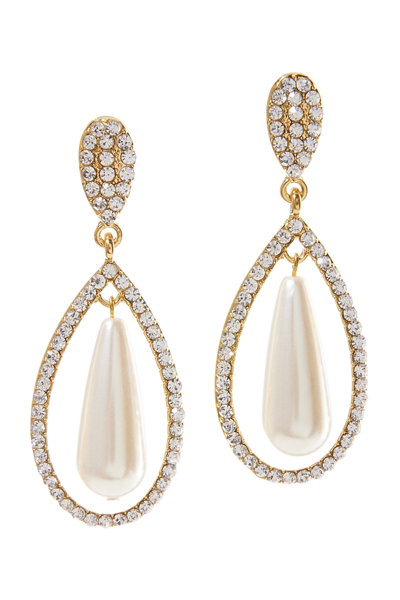 Pearl Crystal Teardrop Earrings Gold