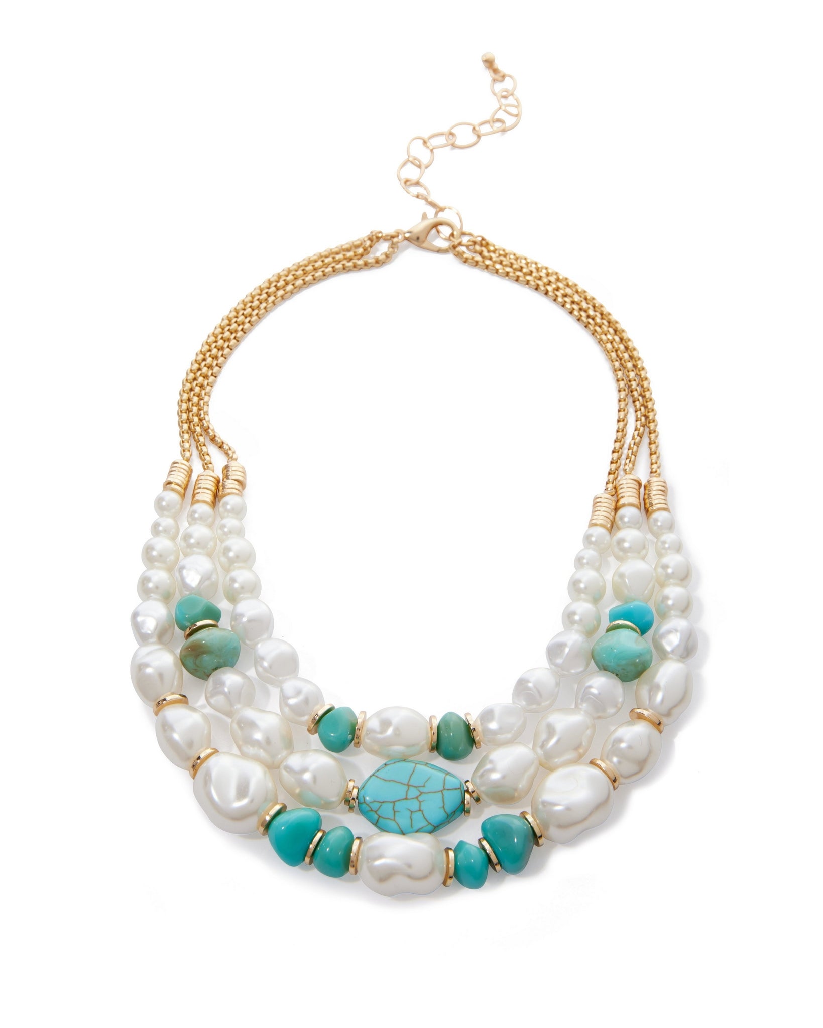 Pearl And Turquoise Layered Necklace Turquoise Multi
