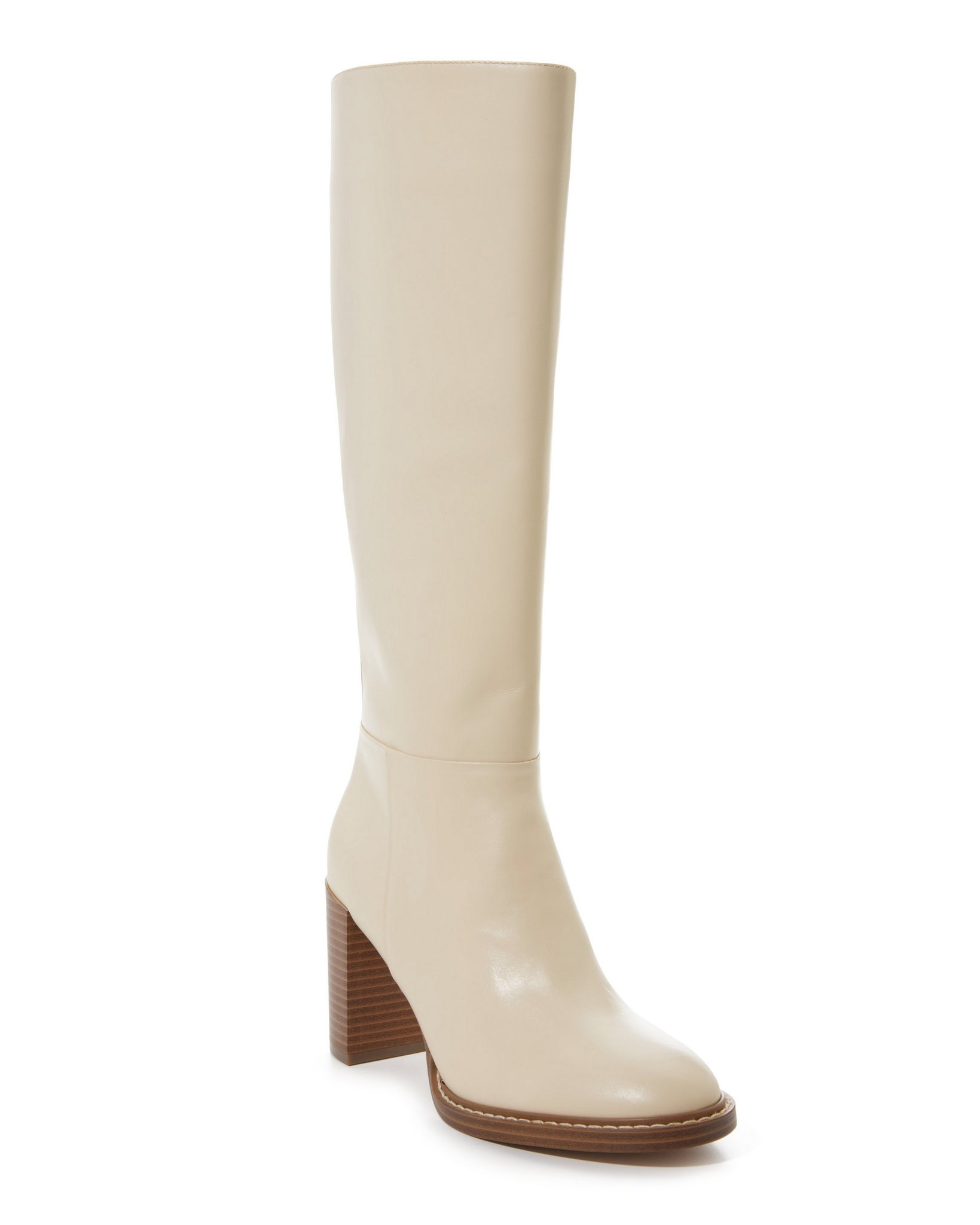 Tall Leather Heeled Boot Ivory