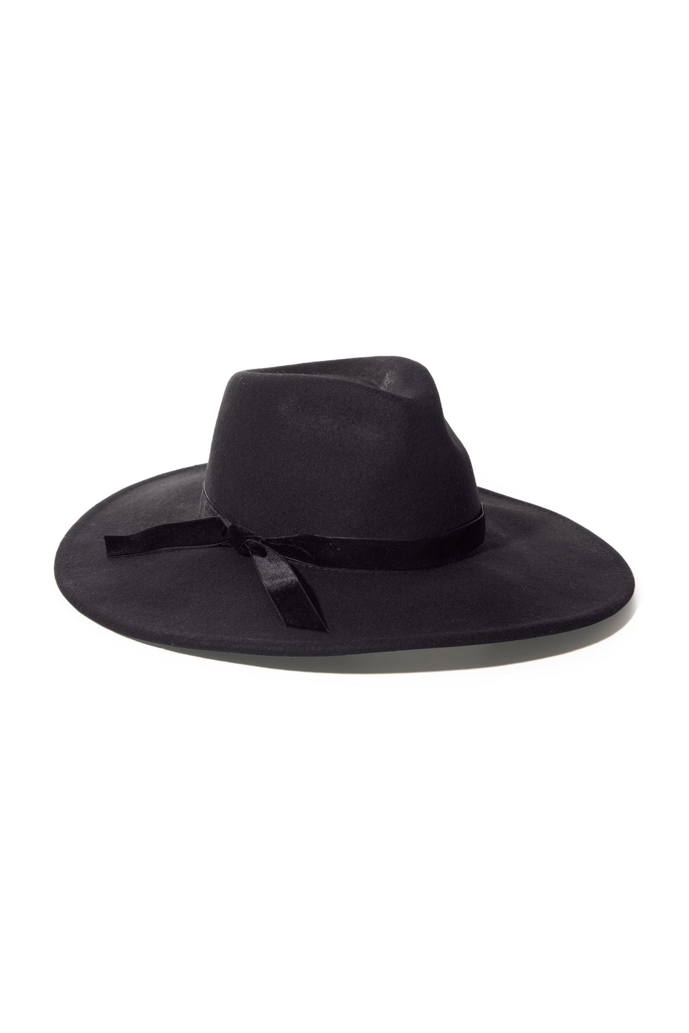 Wide Brim Velvet Trim Hat Black