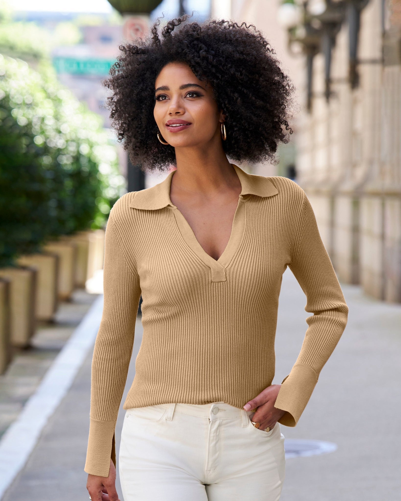 Ribbed Collar Sweater Sesame