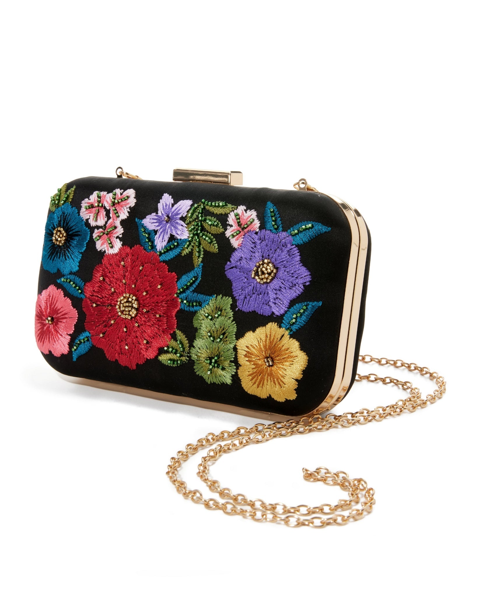 Embroidered Beaded Clutch Black Multi