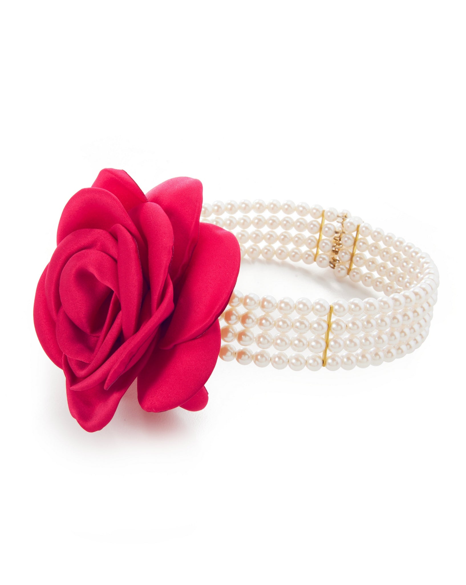 Floral Rosette Pearl Choker Necklace White/Red
