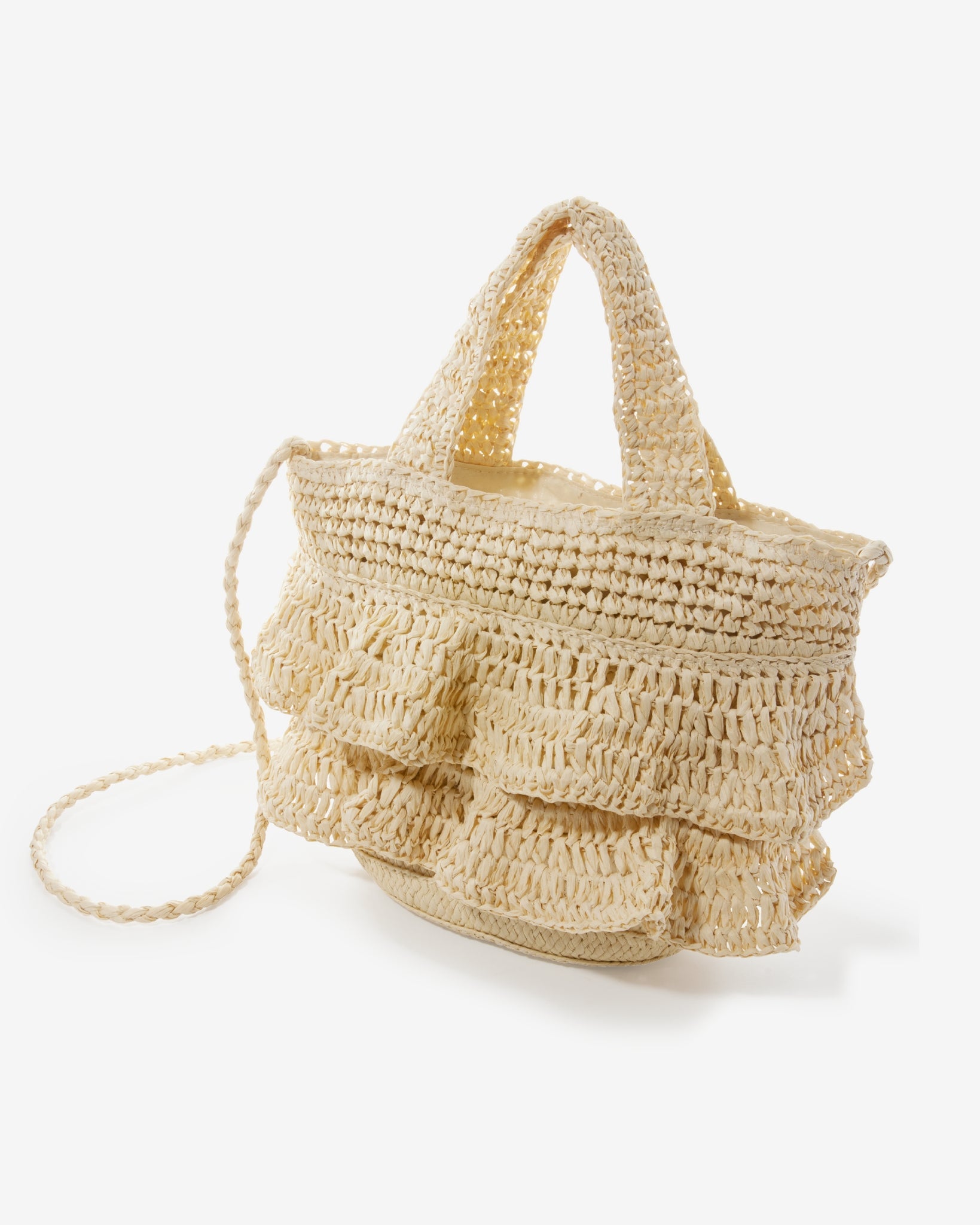Ruffle Top Handle Bag Natural