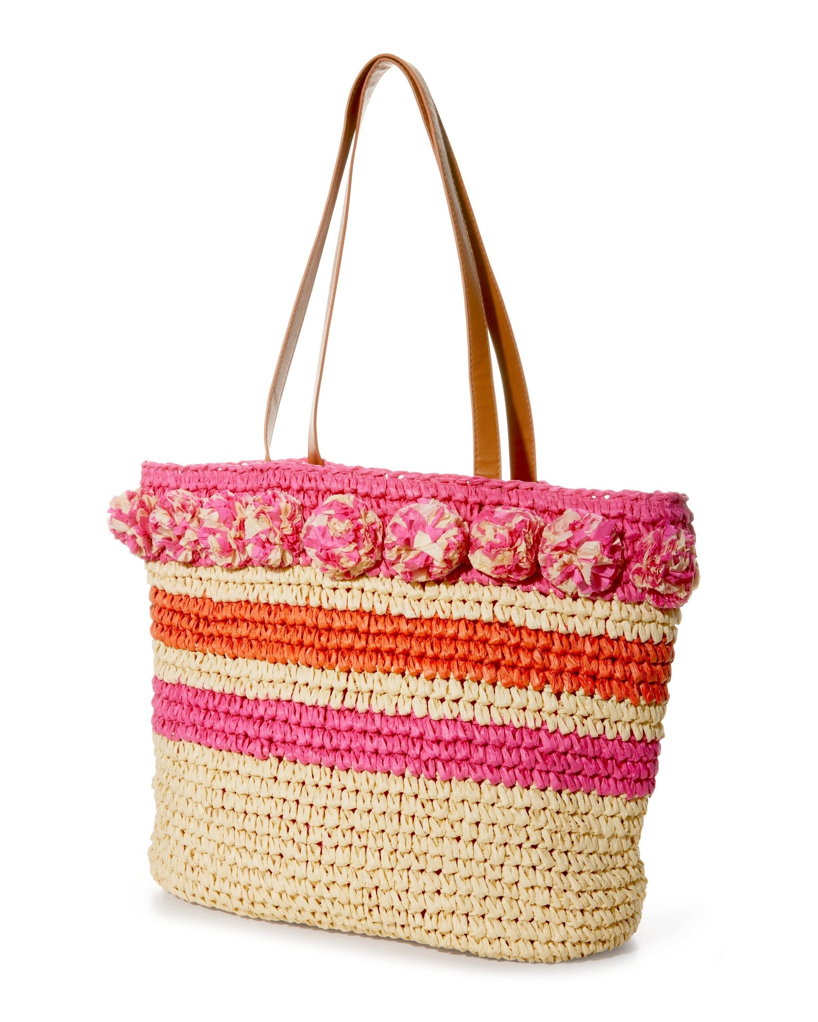Straw Floral Tote Natural/Pink