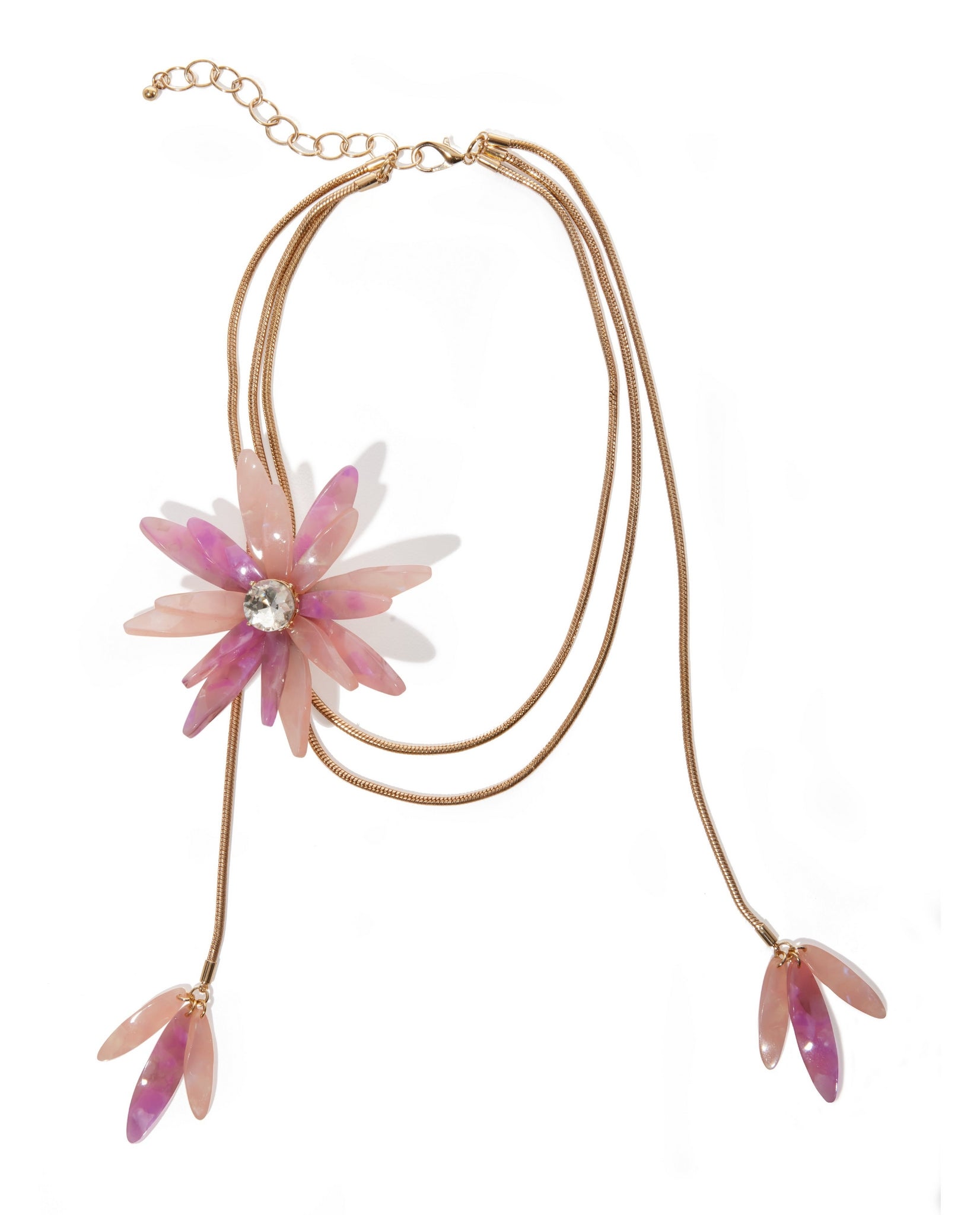 Layered Flower Necklace Gold/Pink