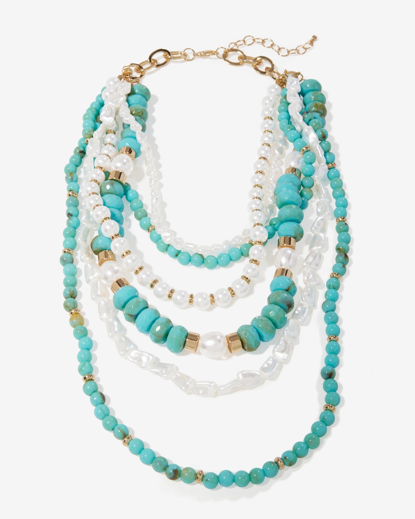 Turquoise and Pearl Layered Necklace White/Blue
