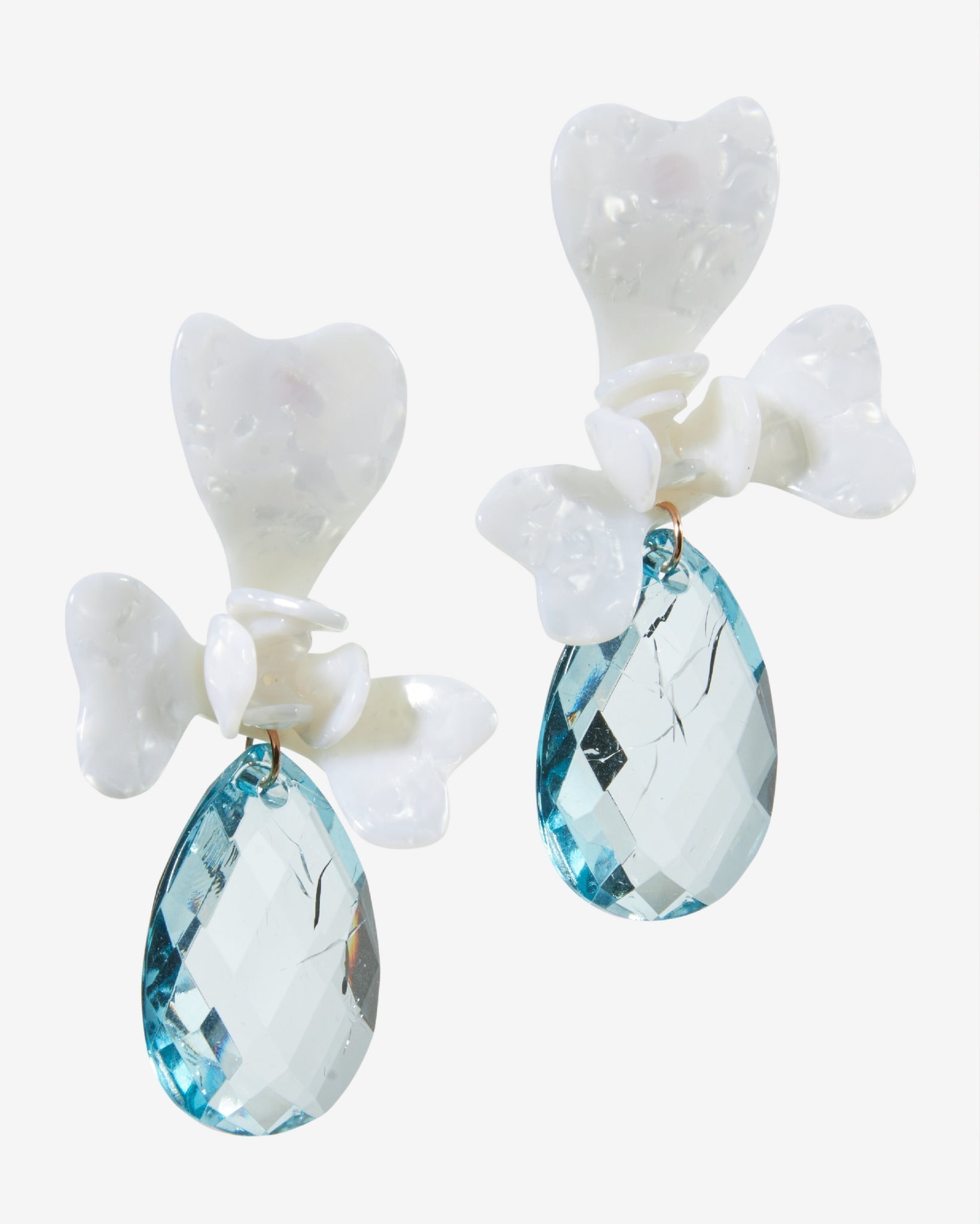 3D Floral Gem Drop Earring Blue