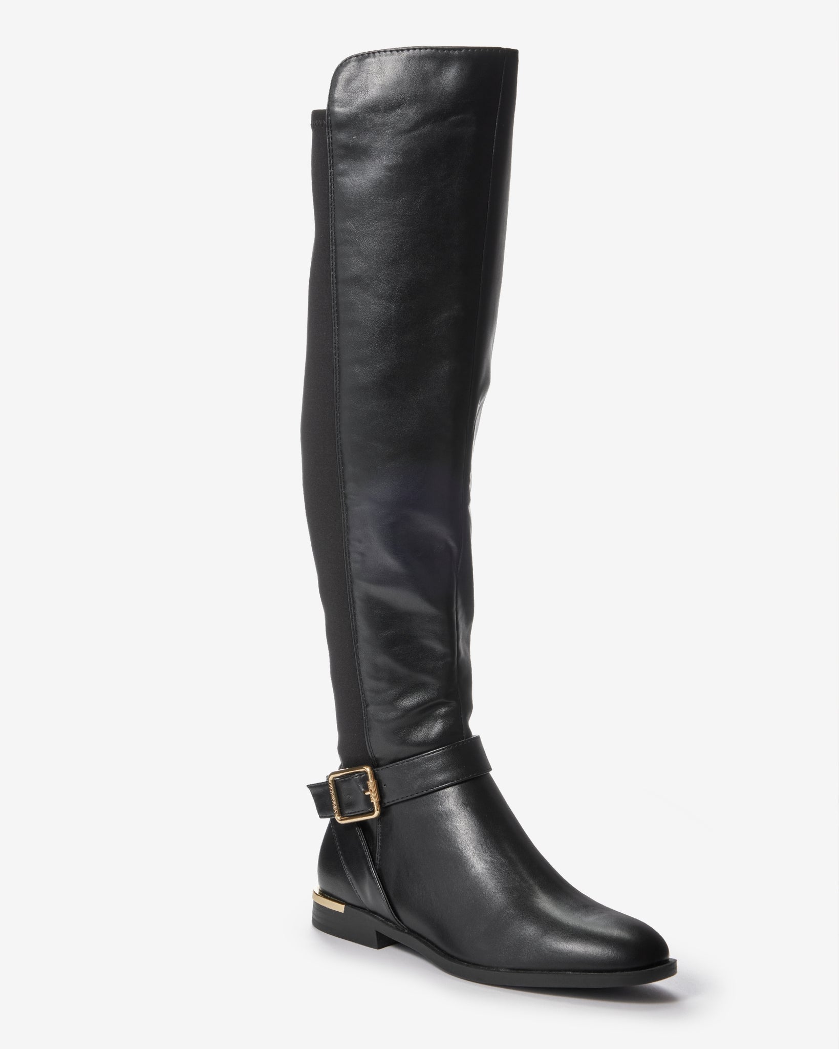 Buckle Detail Flat Tall Boot Black