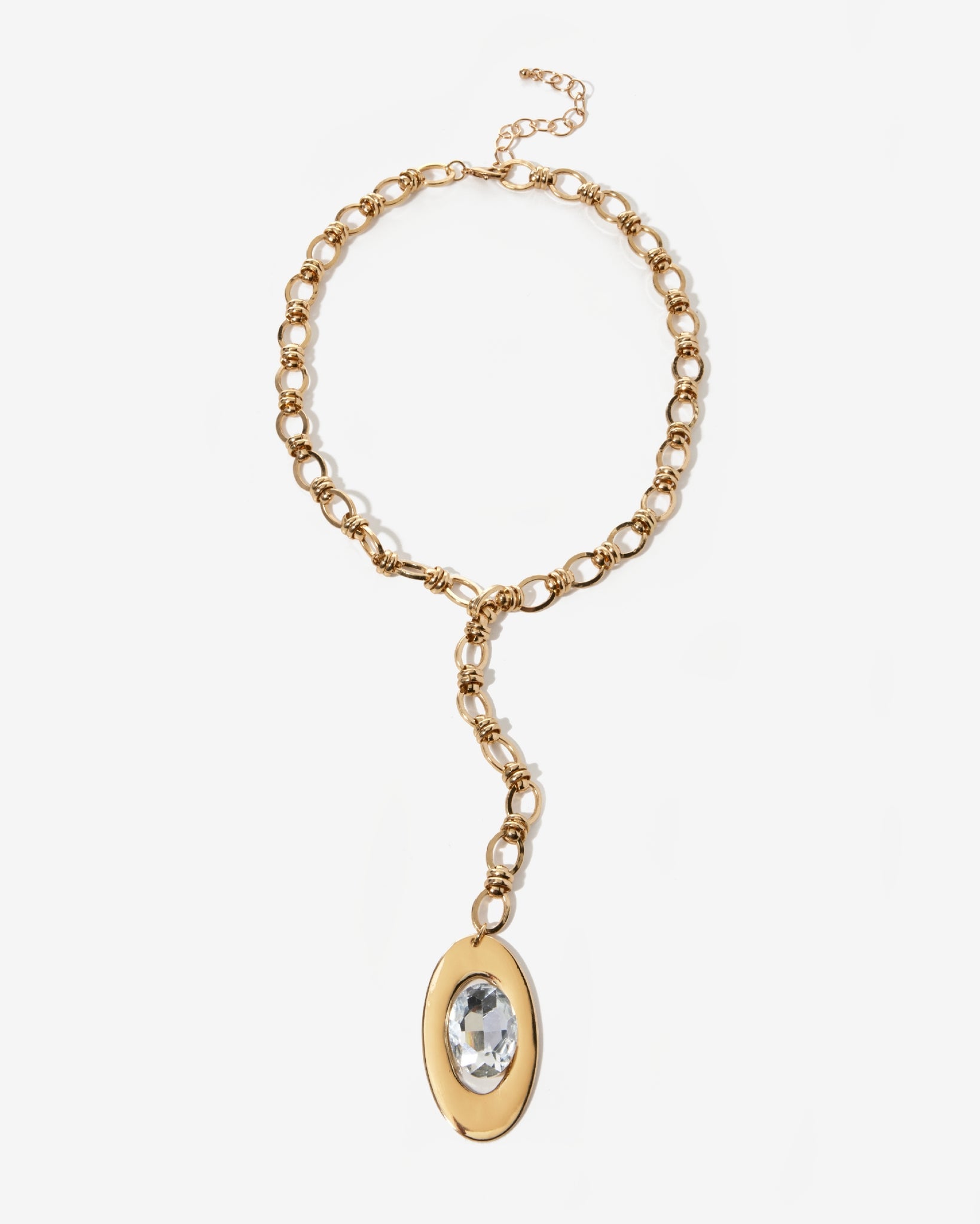 Gold Lariat Crystal Pendent Necklace Gold Plate