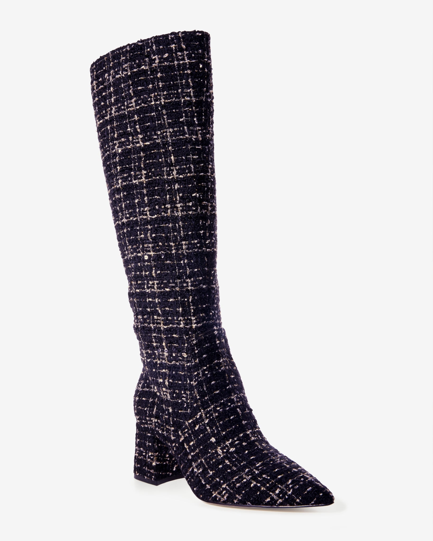 Sequin Tweed Boot Black Multi