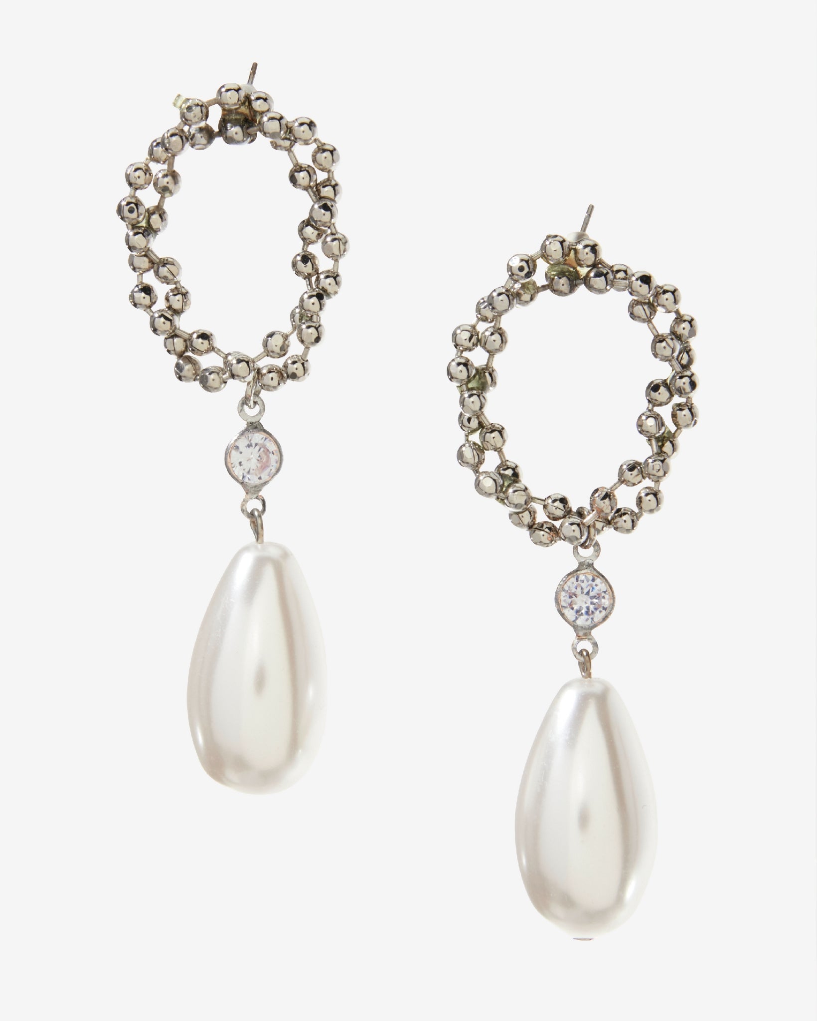 Beaded Pearl Drop Earring Silver/Pearl