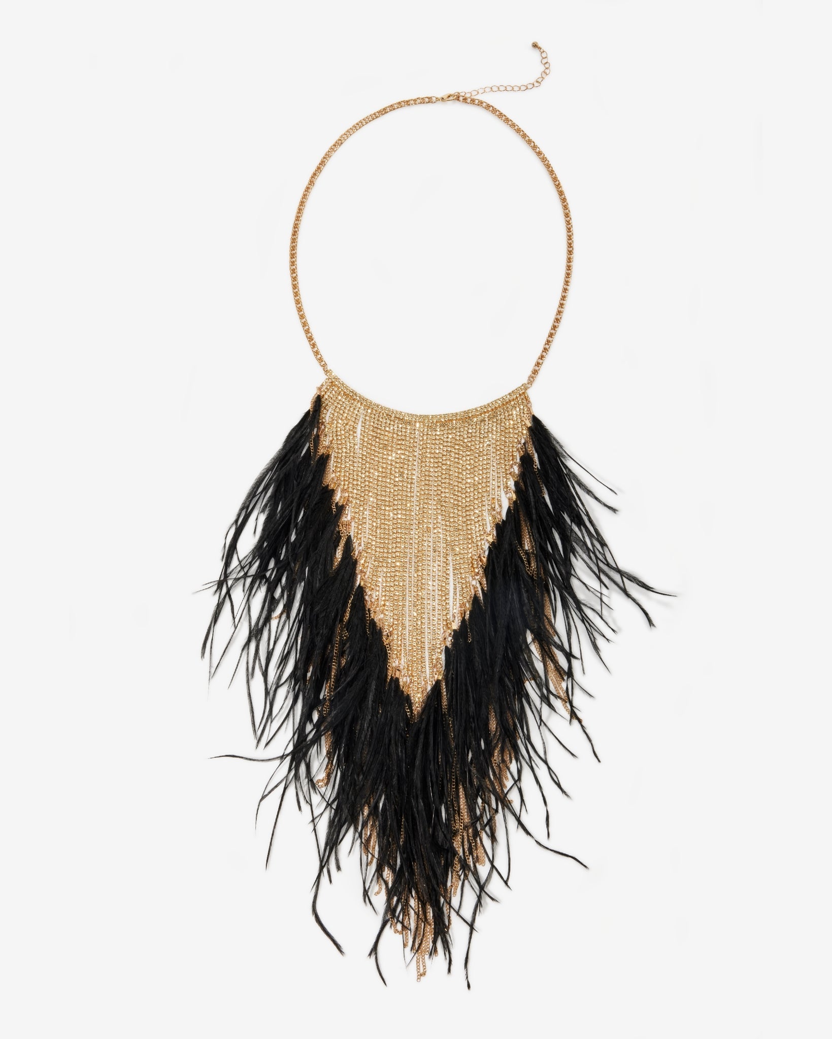 Crystal Feather Statement Necklace Black/Gold