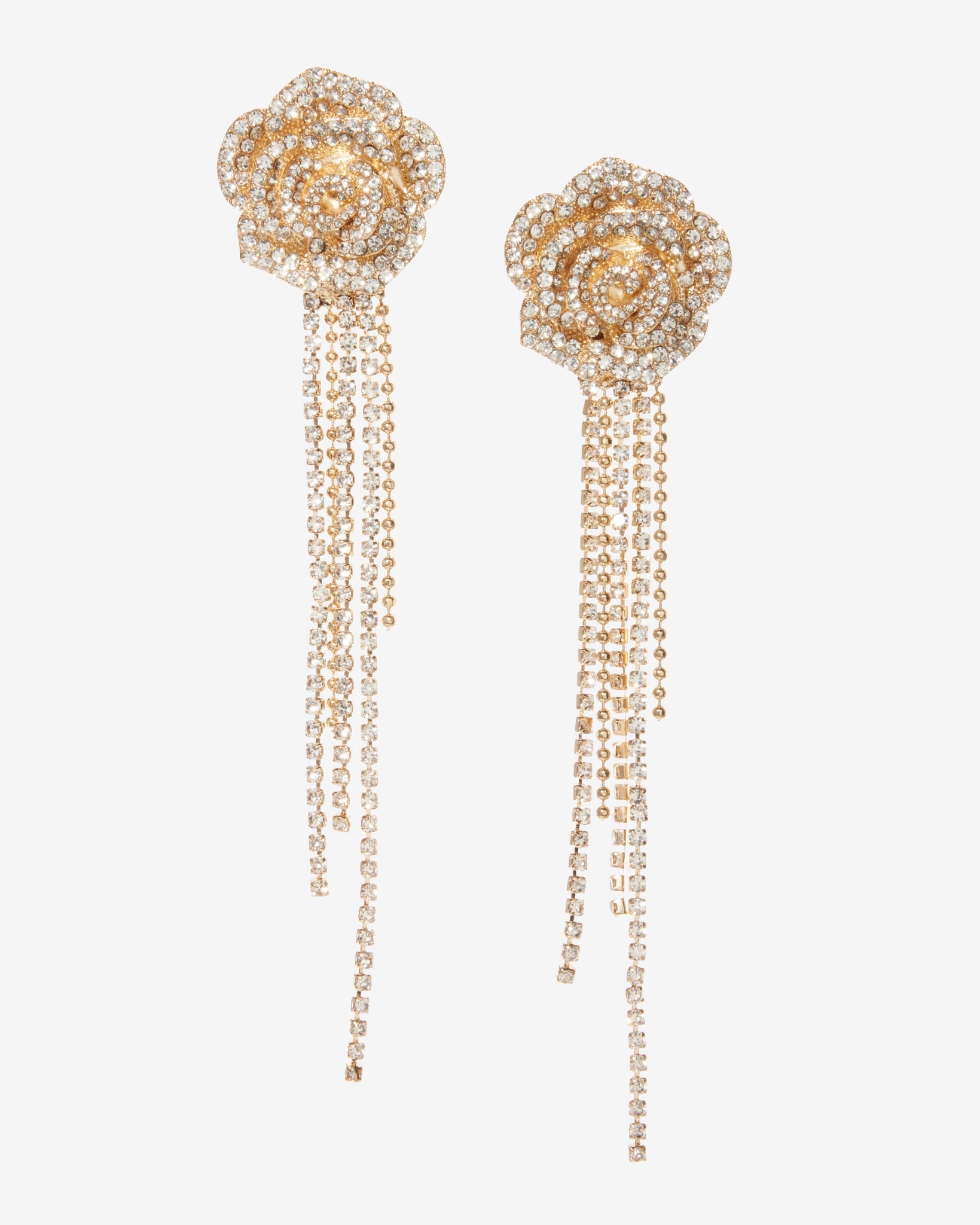 Rosette Rhinestone Fringe Earring Gold
