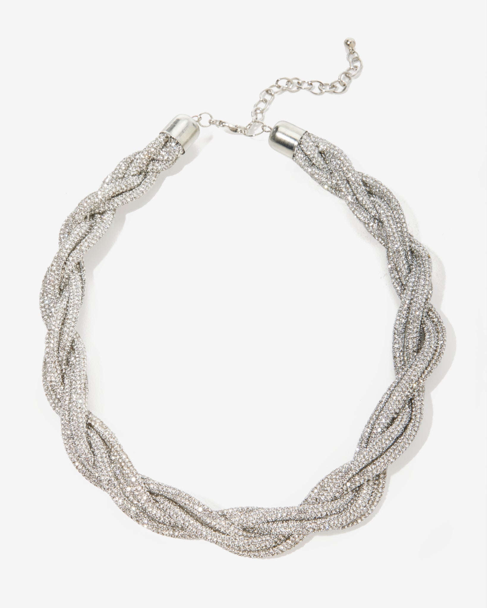 Rhinestone Twist Necklace Silver