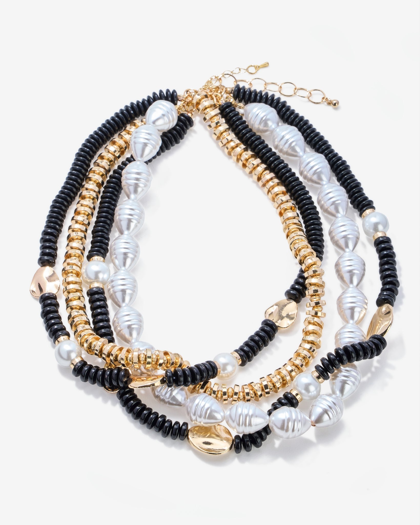Slinky and Pearl Layered Necklace Black/Gold