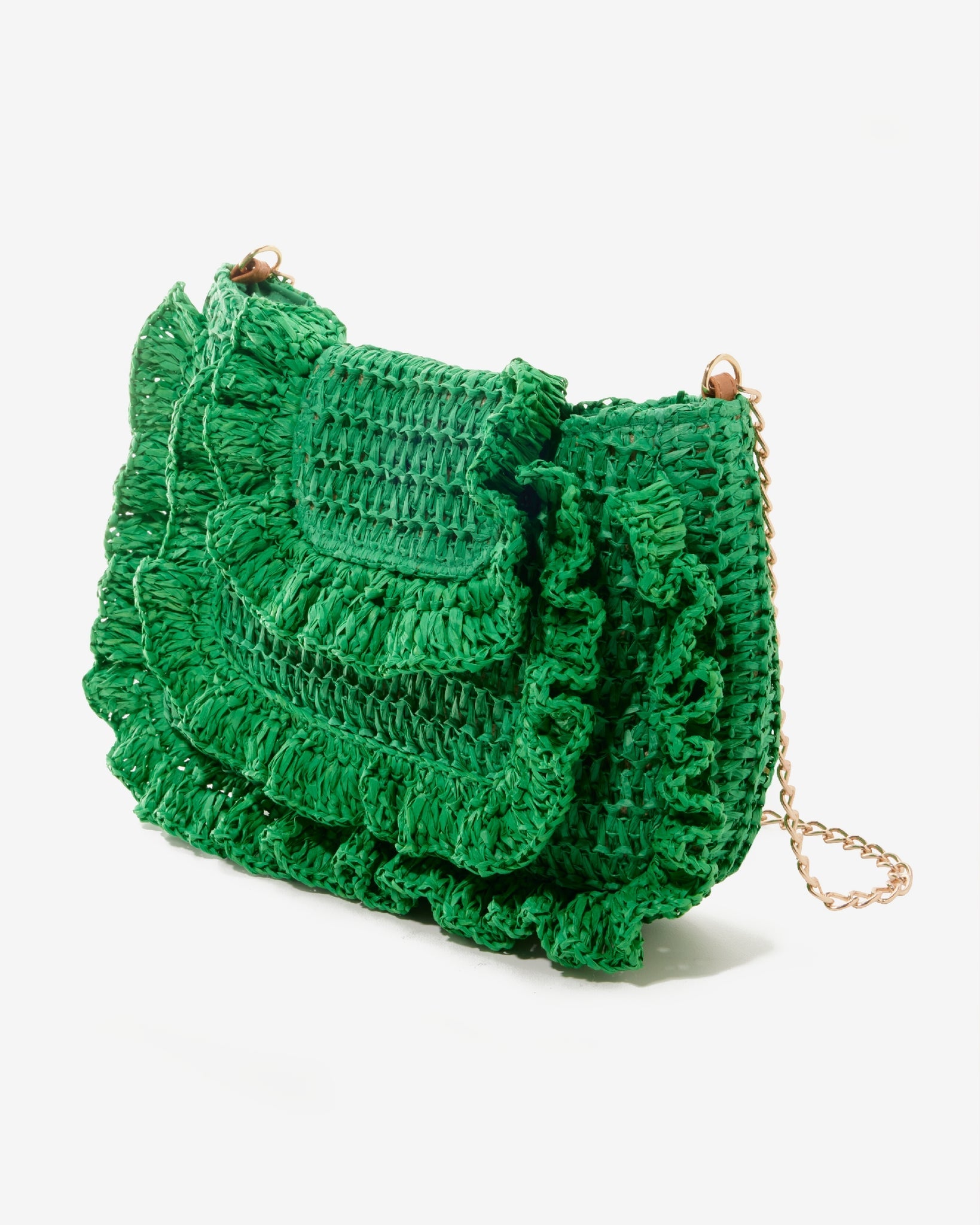 Raffia Ruffle Detail Purse Green