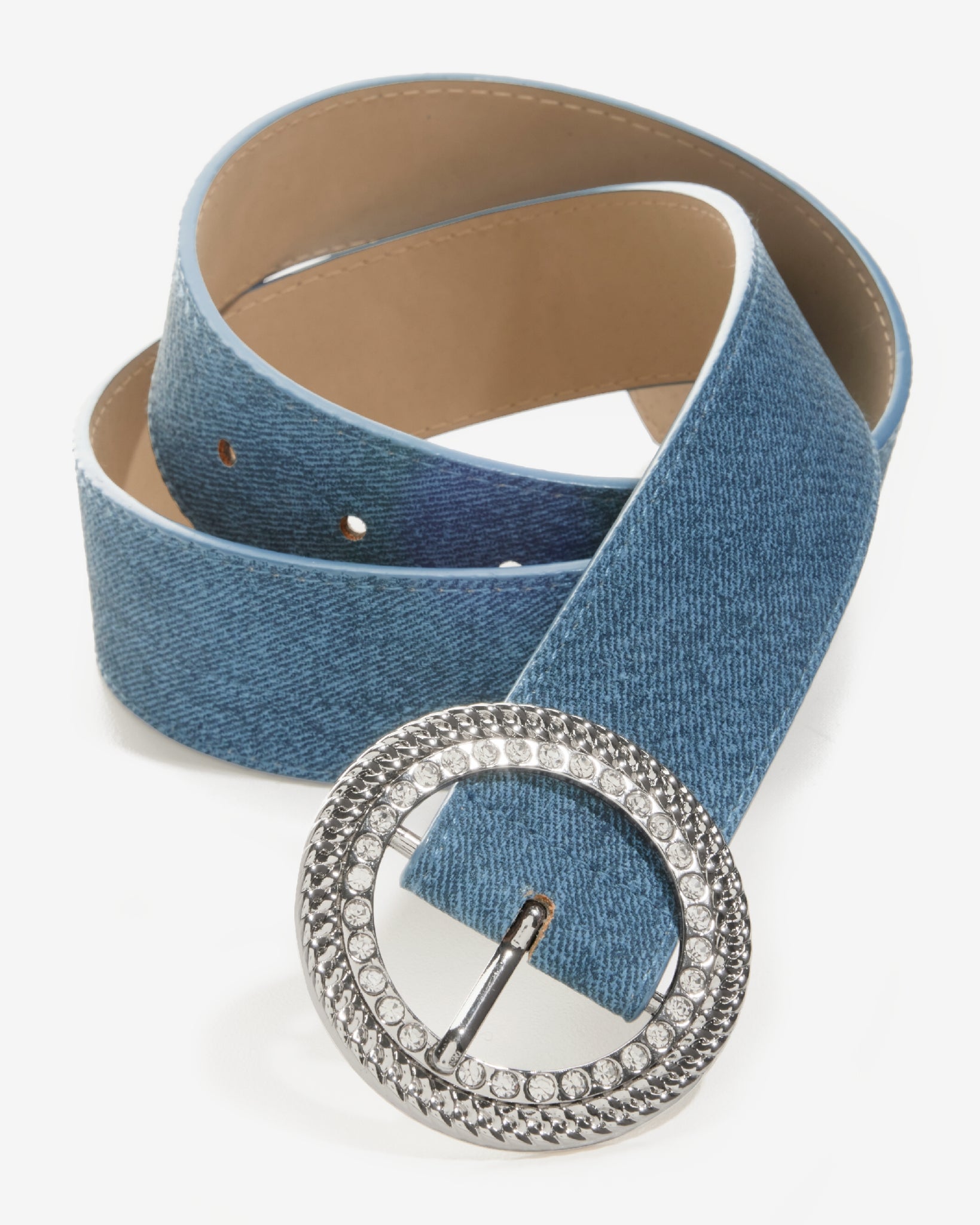 Denim Rhinestone Buckle Belt Blue Denim