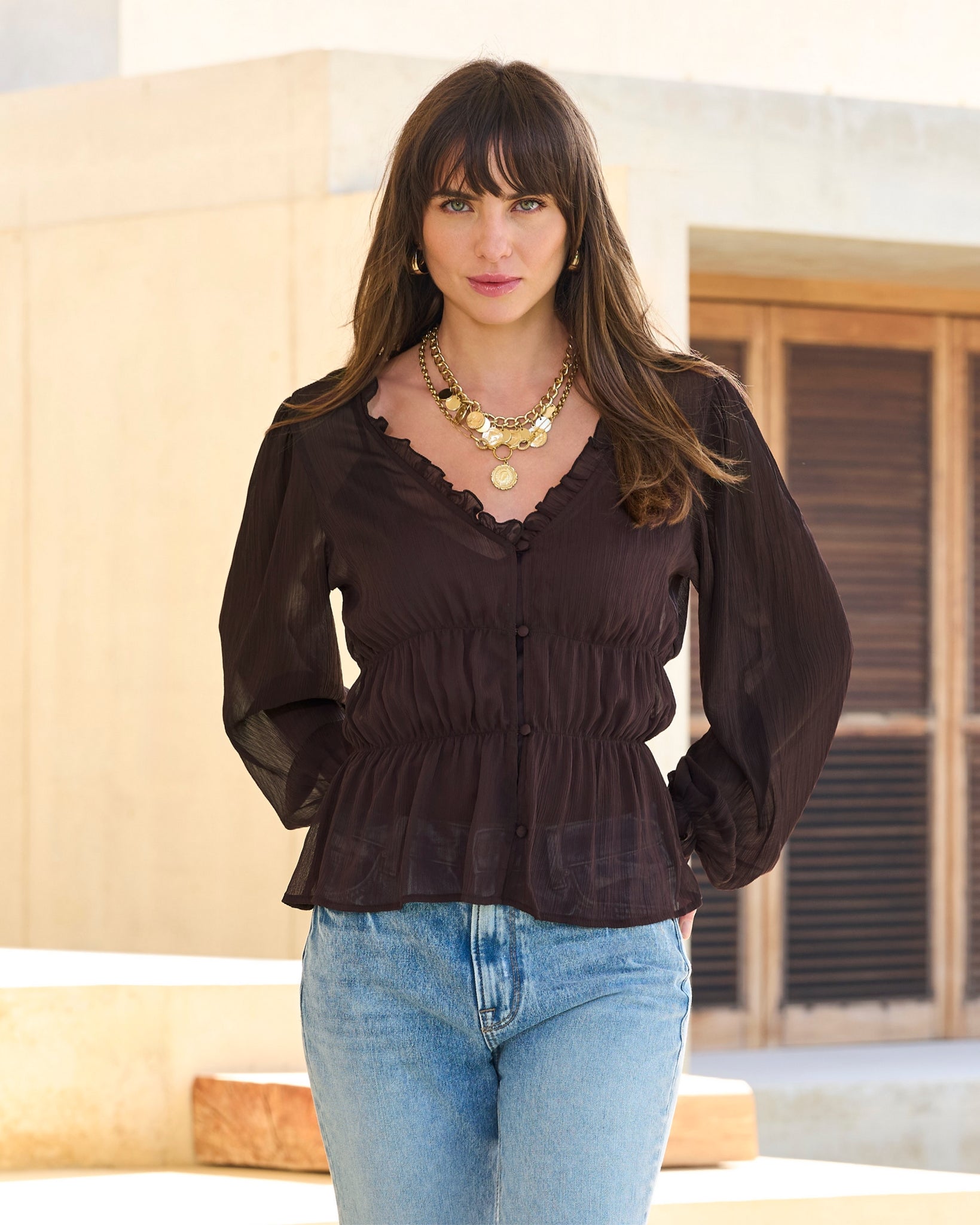 Easy Chic Balloon Sleeve Blouse Brown