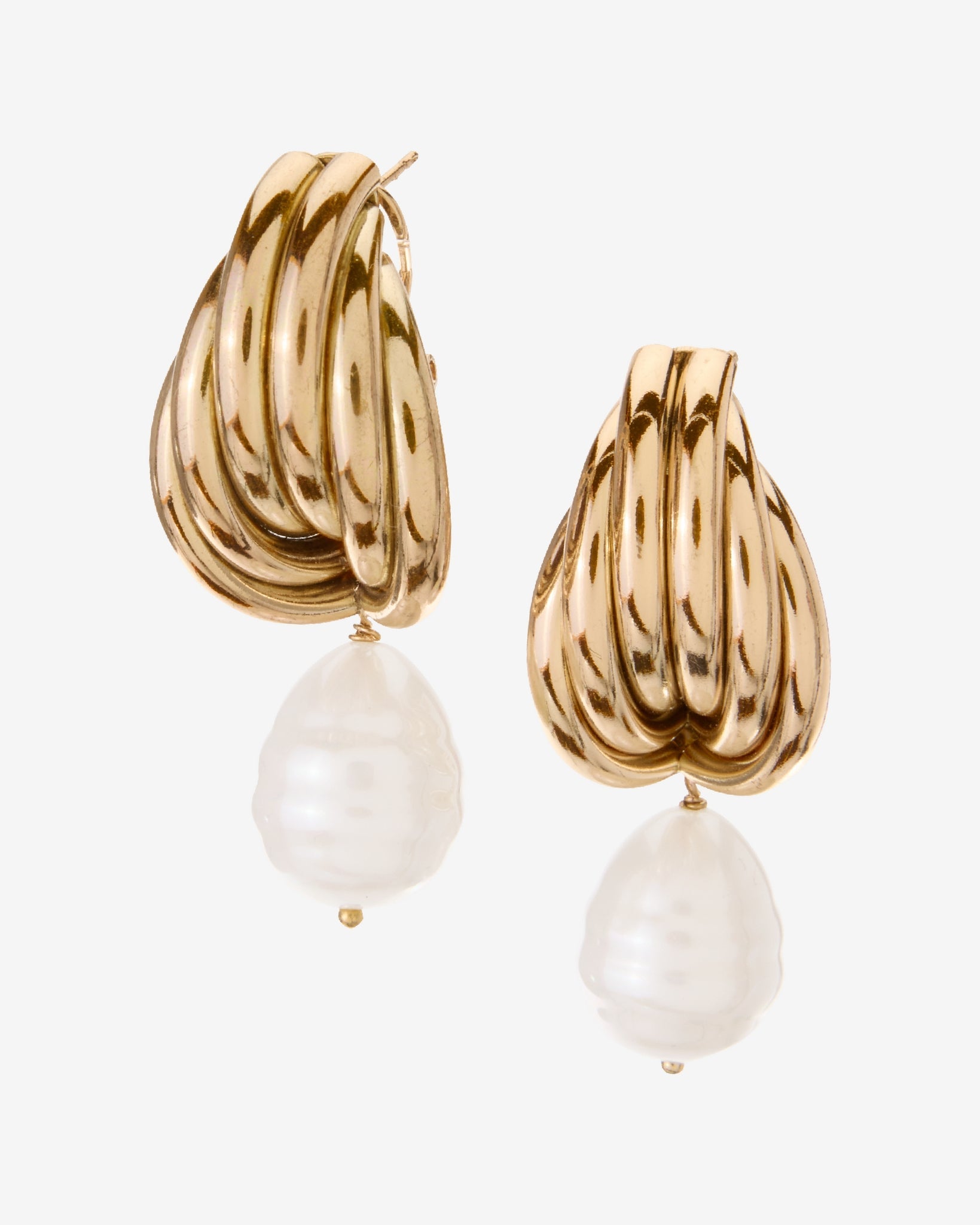 Crested and Large Pearl Drop Earring Gold