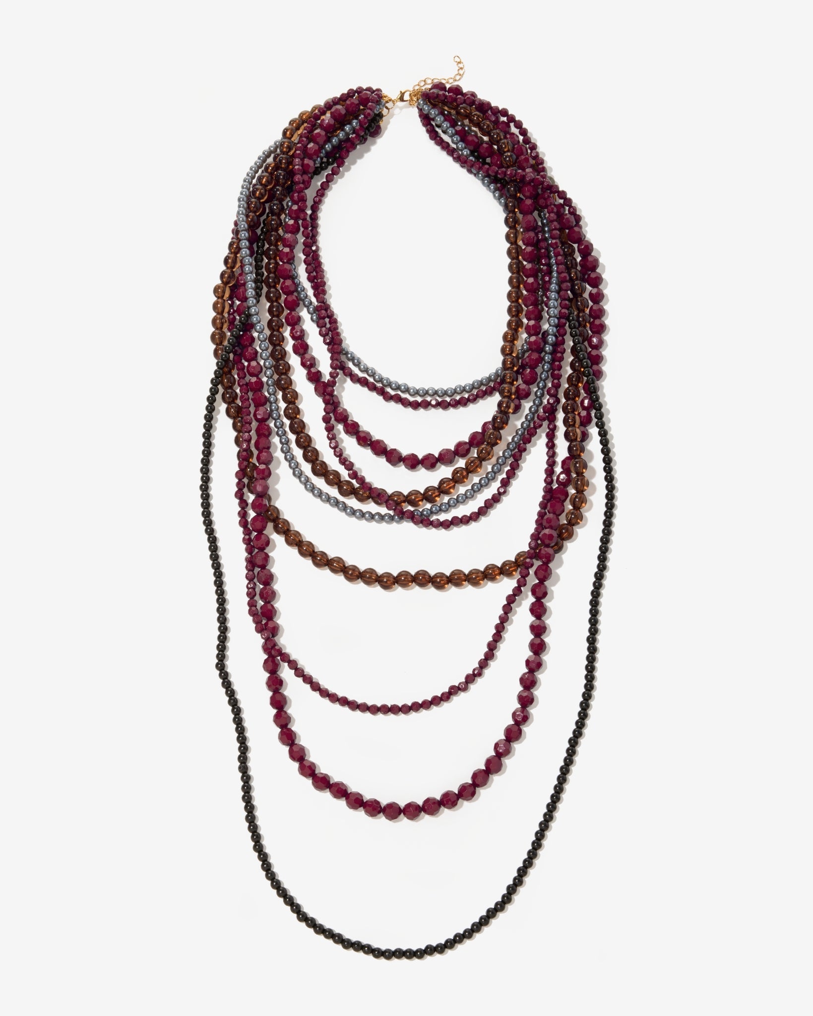 Tonal Layered Beaded Statement Necklace Wine Multi