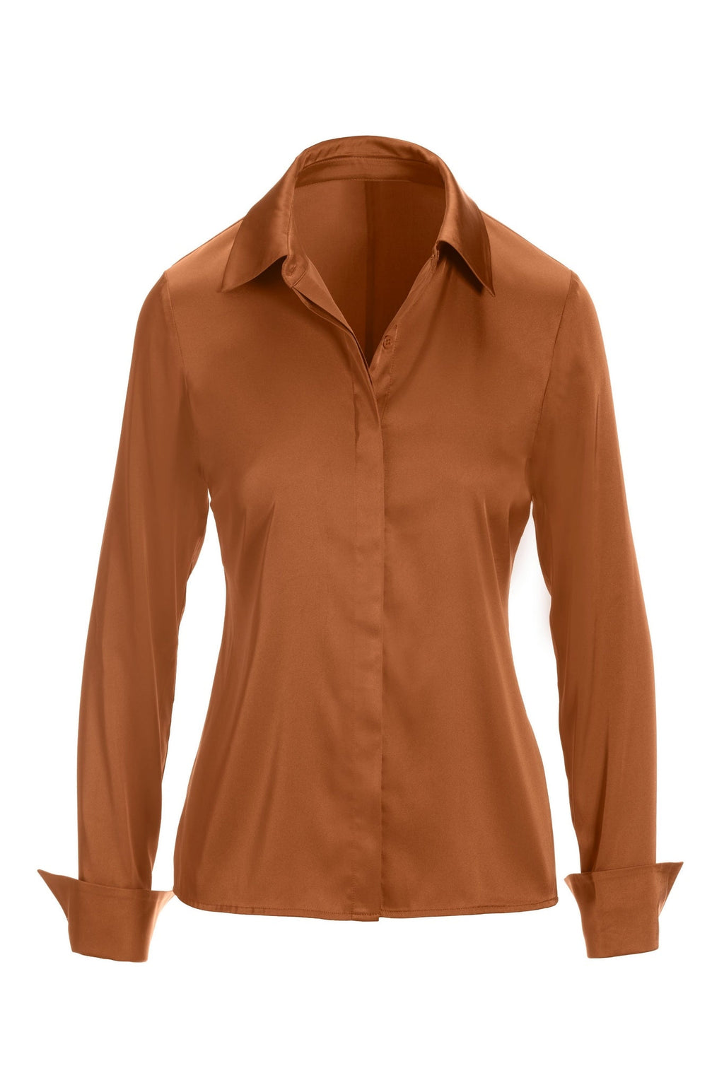 Sophia Button-Up Charmeuse Blouse Cognac