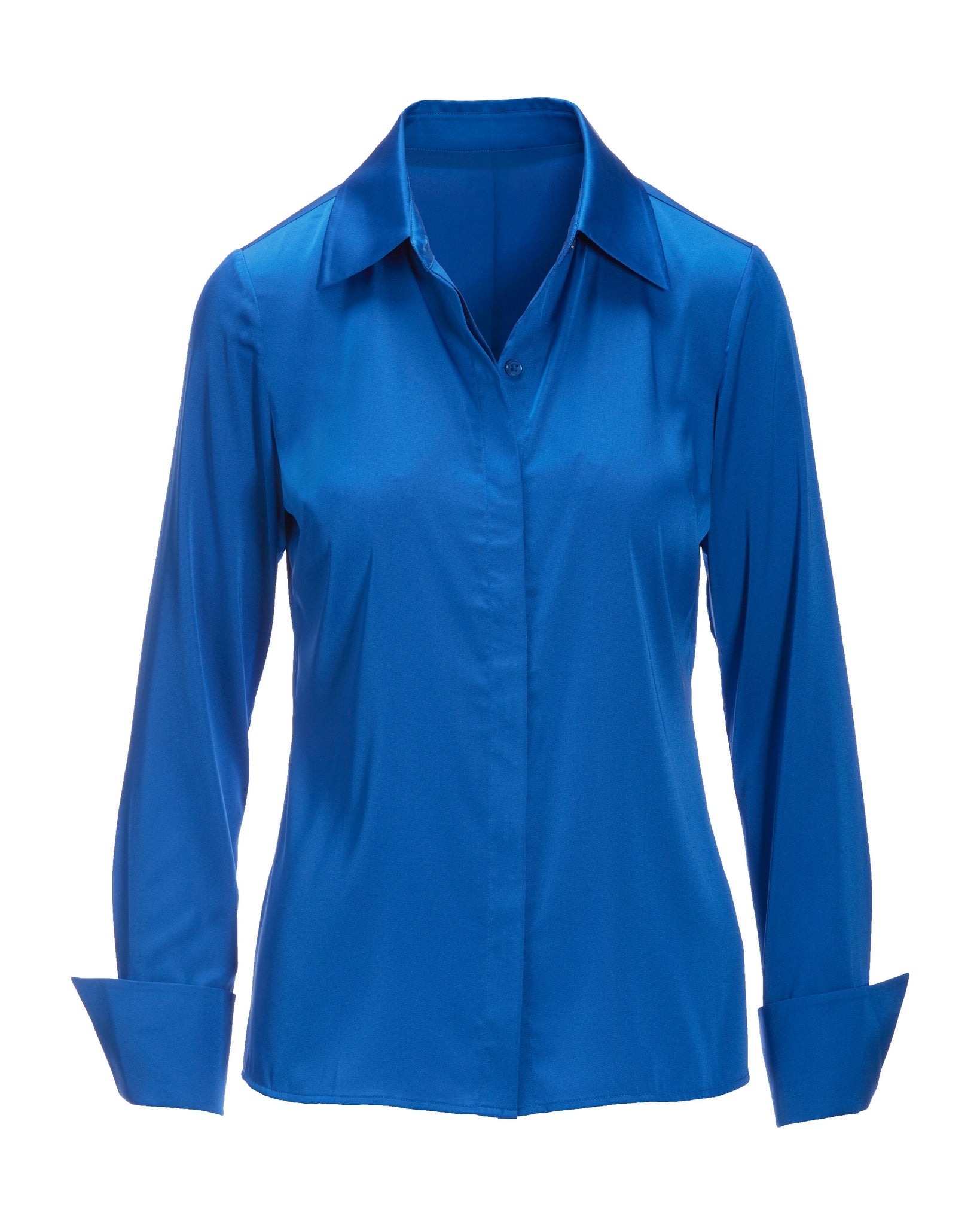 Sophia Button-Up Charmeuse Blouse Cobalt Blue