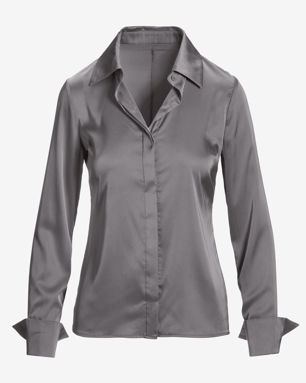 Sophia Button-Up Charmeuse Blouse Ash