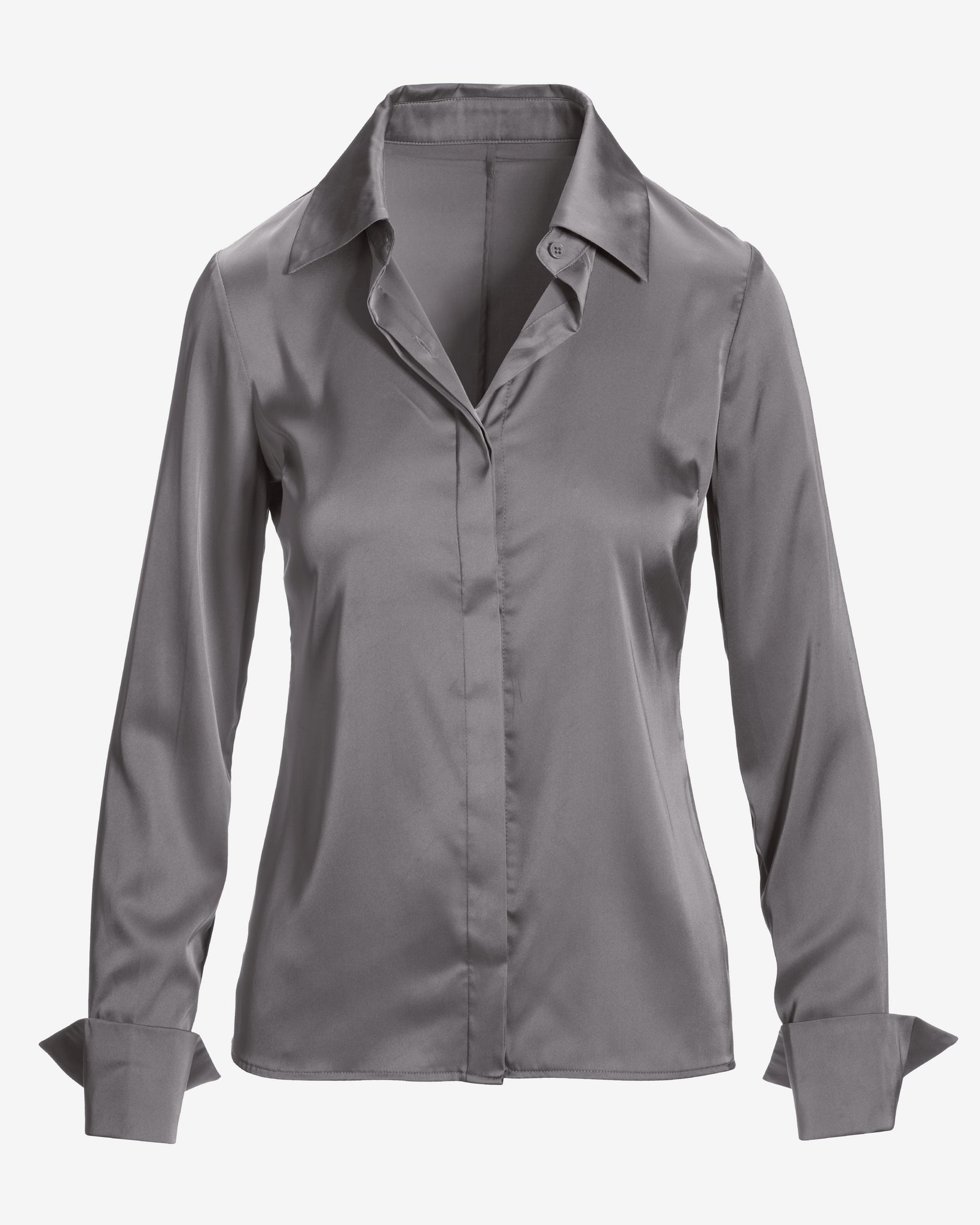 Sophia Button-Up Charmeuse Blouse Ash
