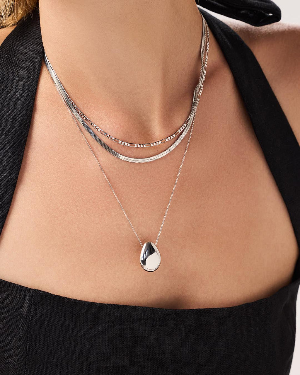 Silver Pendant Necklace - Pebble Silver