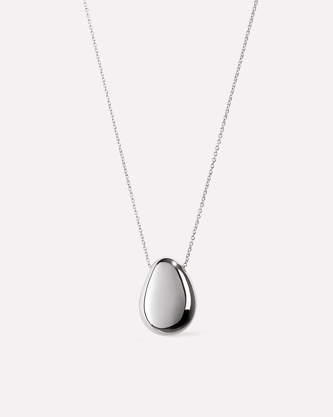 Silver Pendant Necklace - Pebble Silver