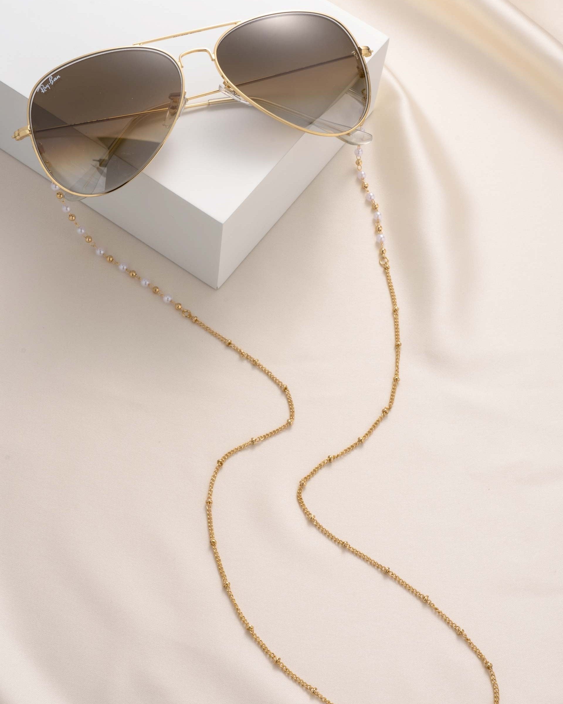 Dainty Pearl and Gold Eyeglass Chain