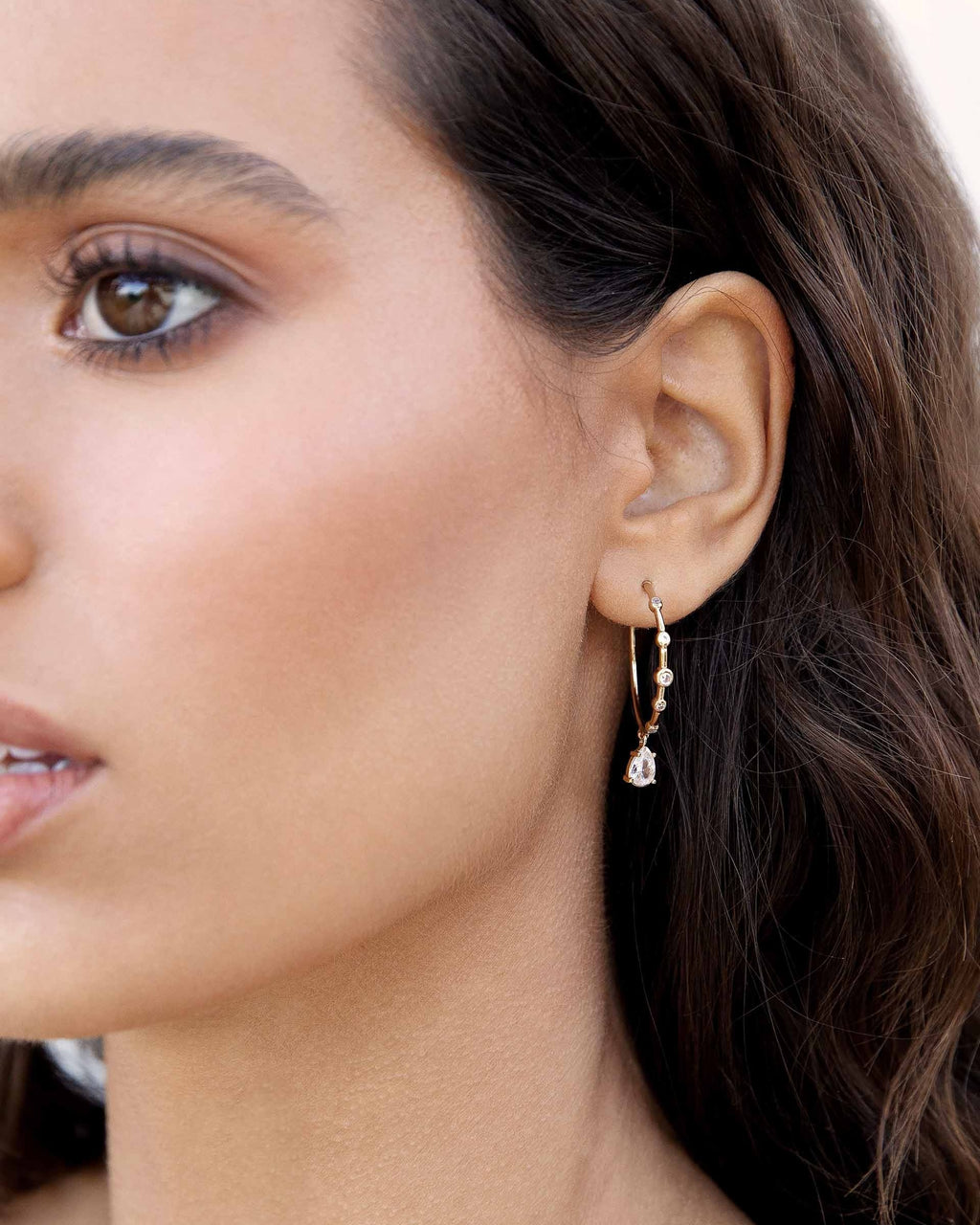 Delicate Crystal Charm Hoop Earrings