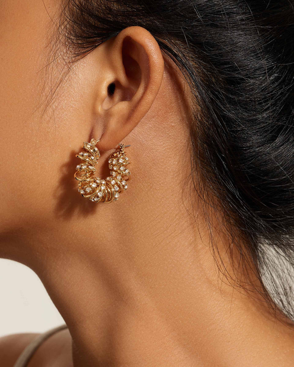 Swirling Crystal Cluster Hoop Earrings