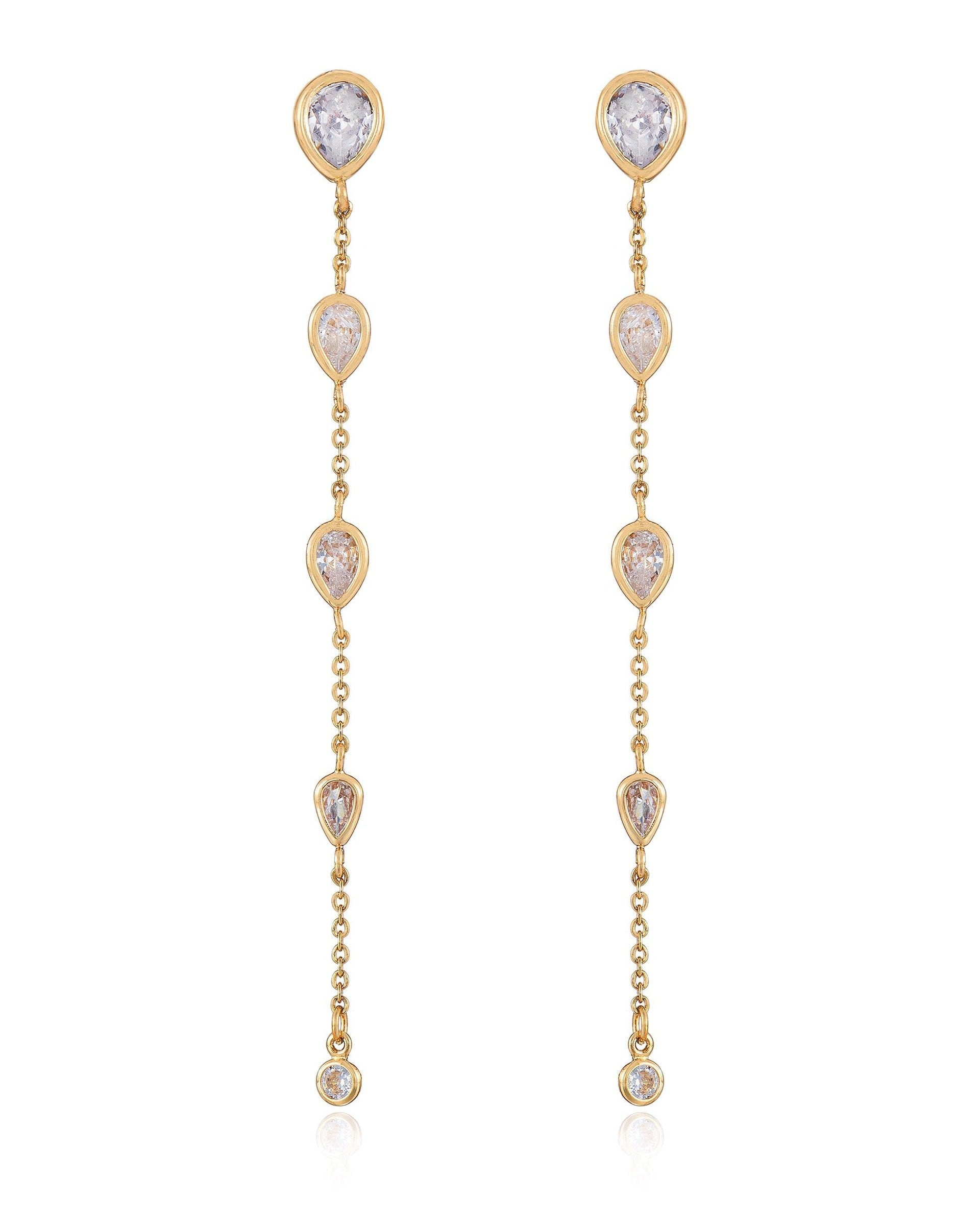 Dainty Bezel Crystal Dangle Earrings