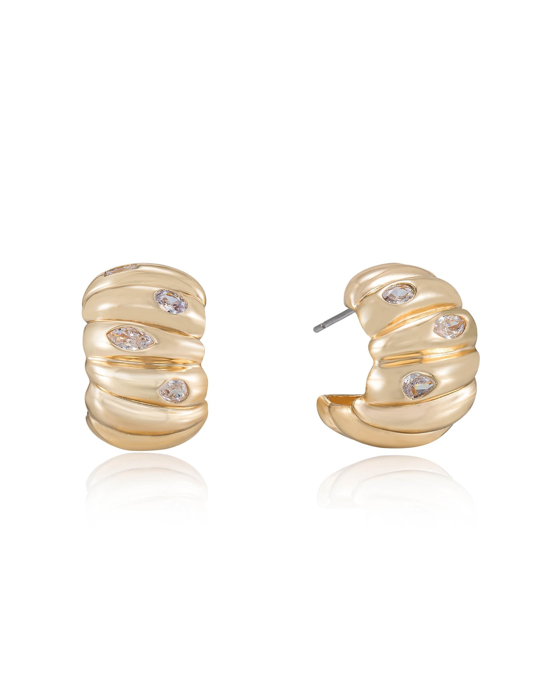 Bezel Crystal Crescent Huggie Hoops