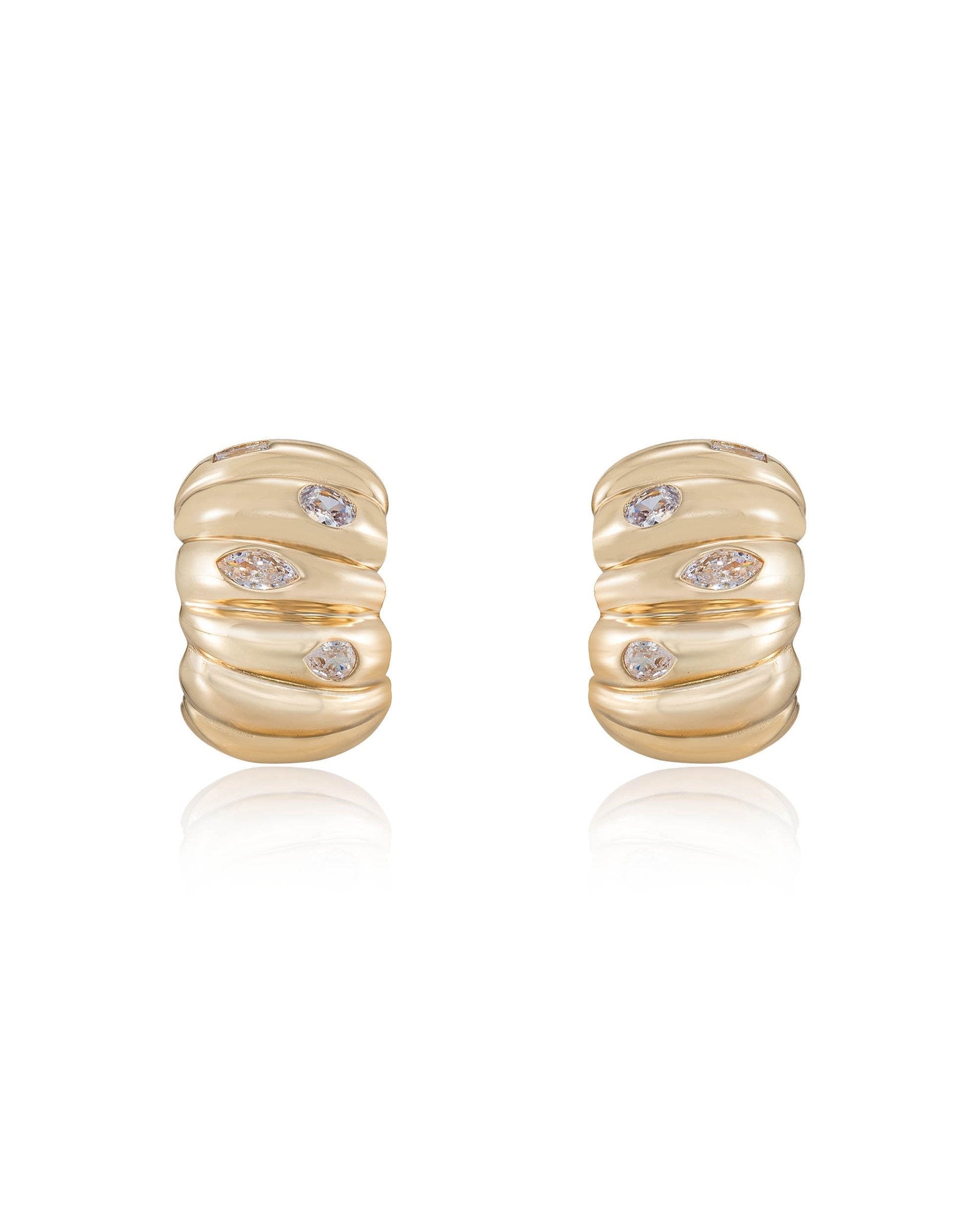 Bezel Crystal Crescent Huggie Hoops