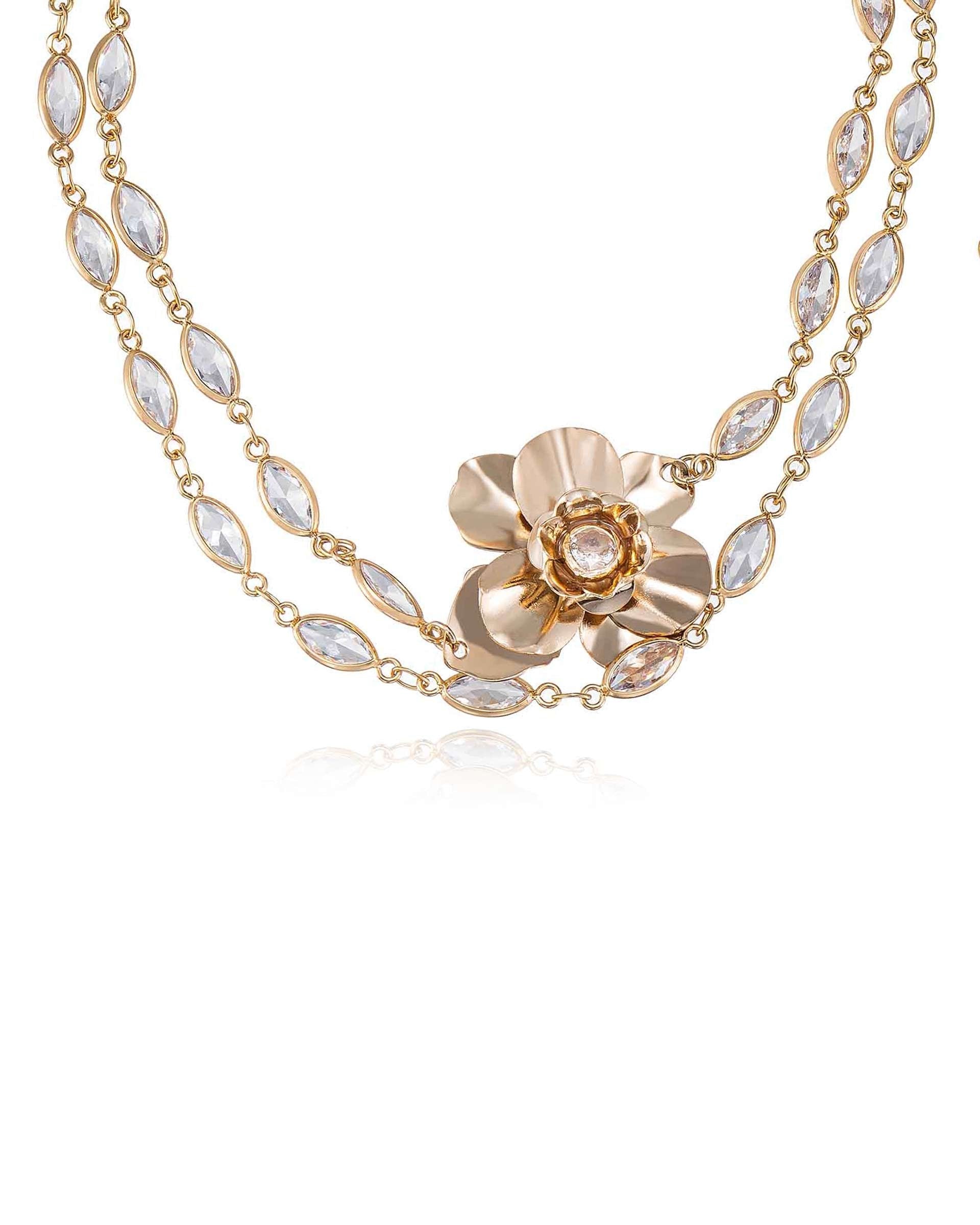 Bezel Crystal Layered Flower Necklace