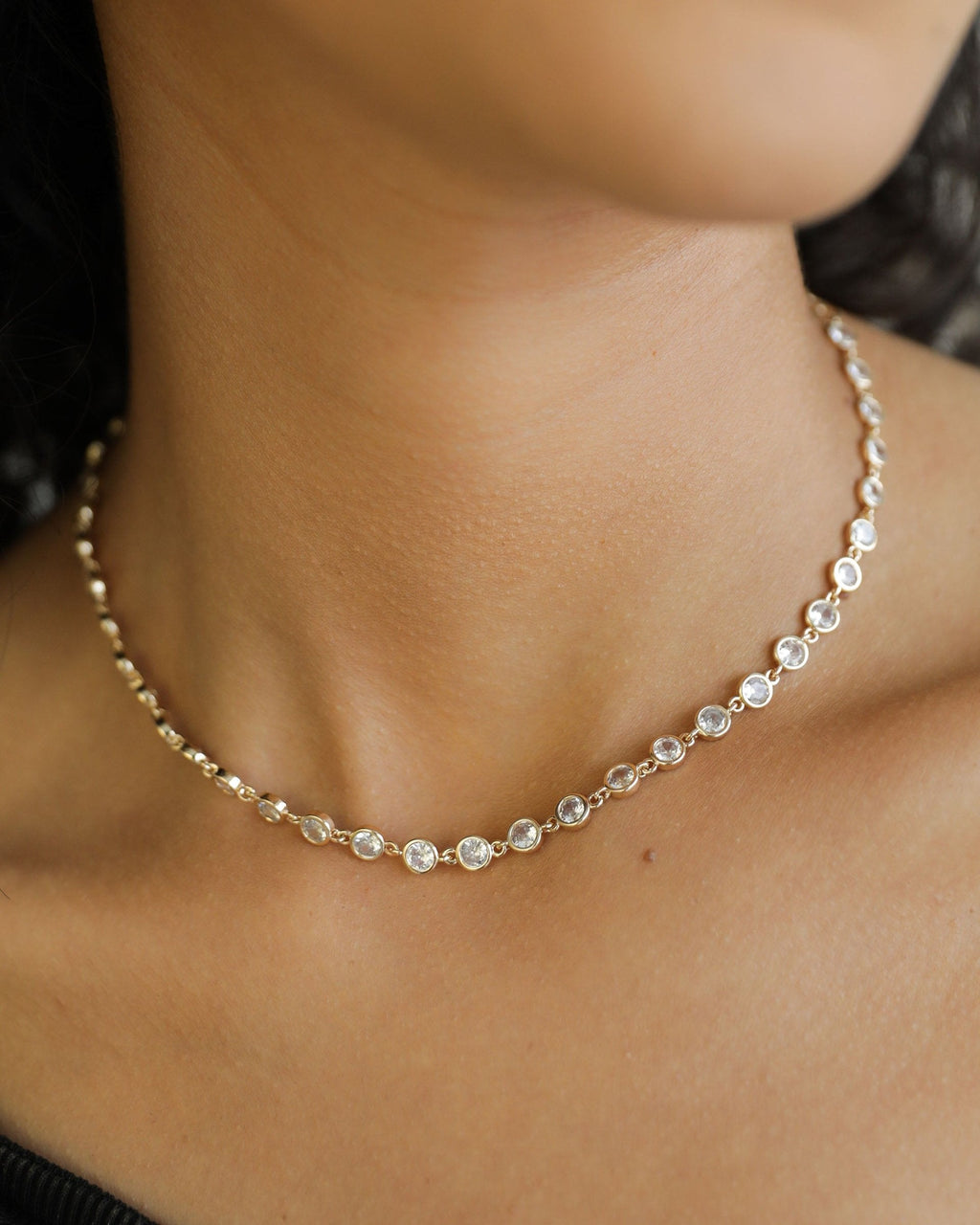 Crystal Disc and Link Necklace