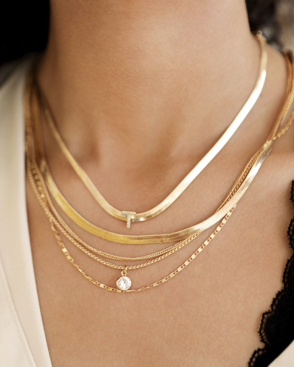 Initial Herringbone Necklace