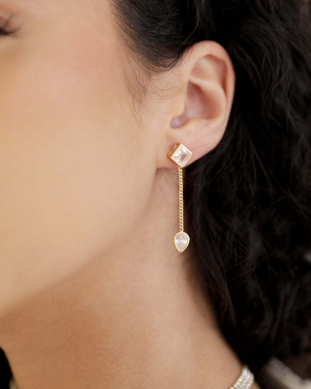 Bezel Crystal Shapes Drop Earrings