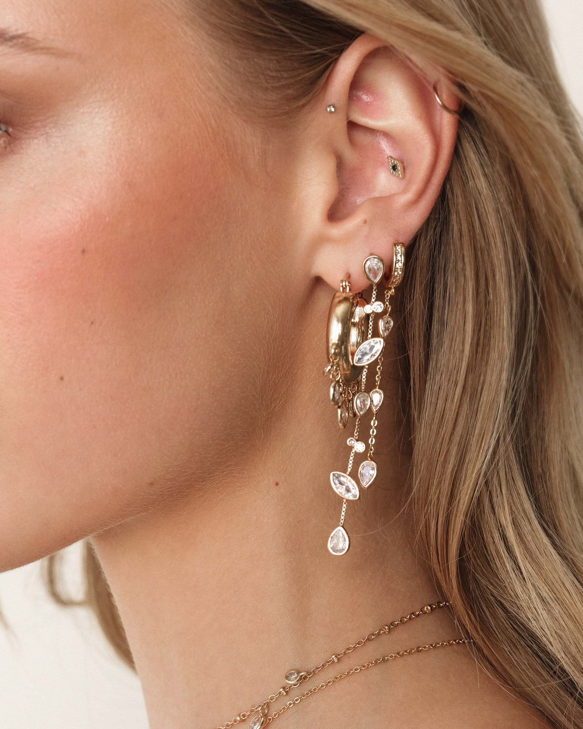 Bezel Crystal Huggie Dangle Earrings