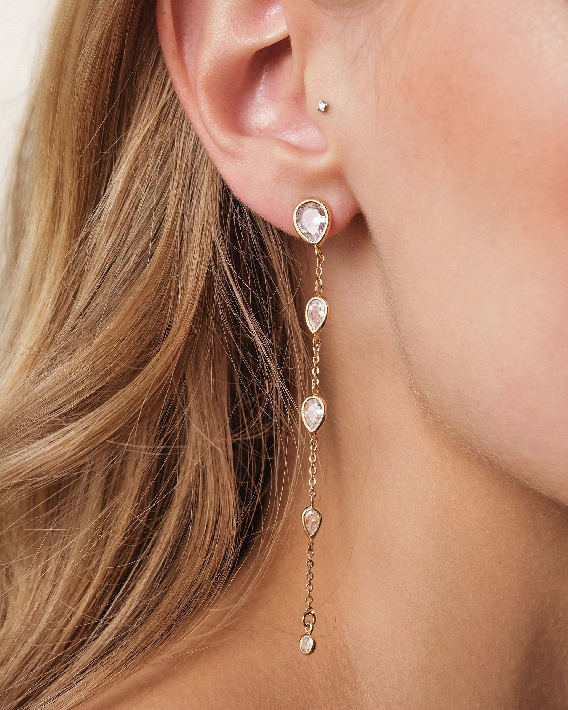 Dainty Bezel Crystal Dangle Earrings