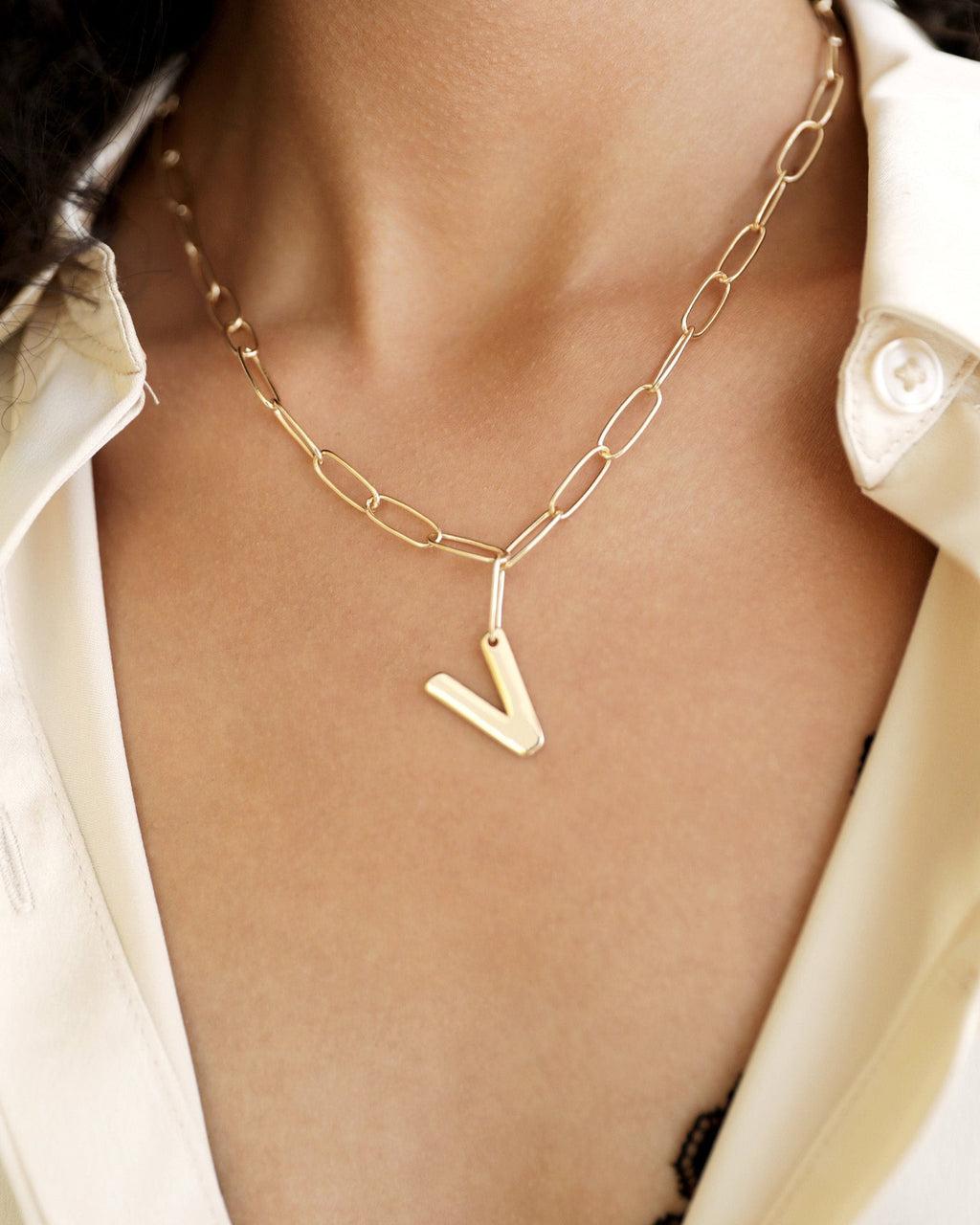 Paperclip Link Initial Necklace