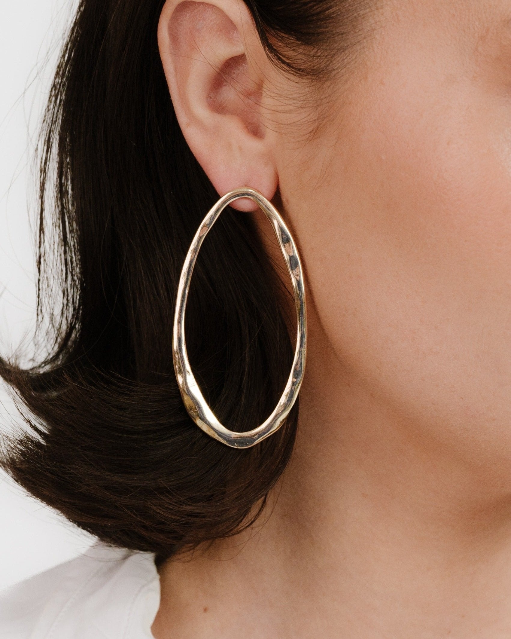 Hammered Large Oval Earrings