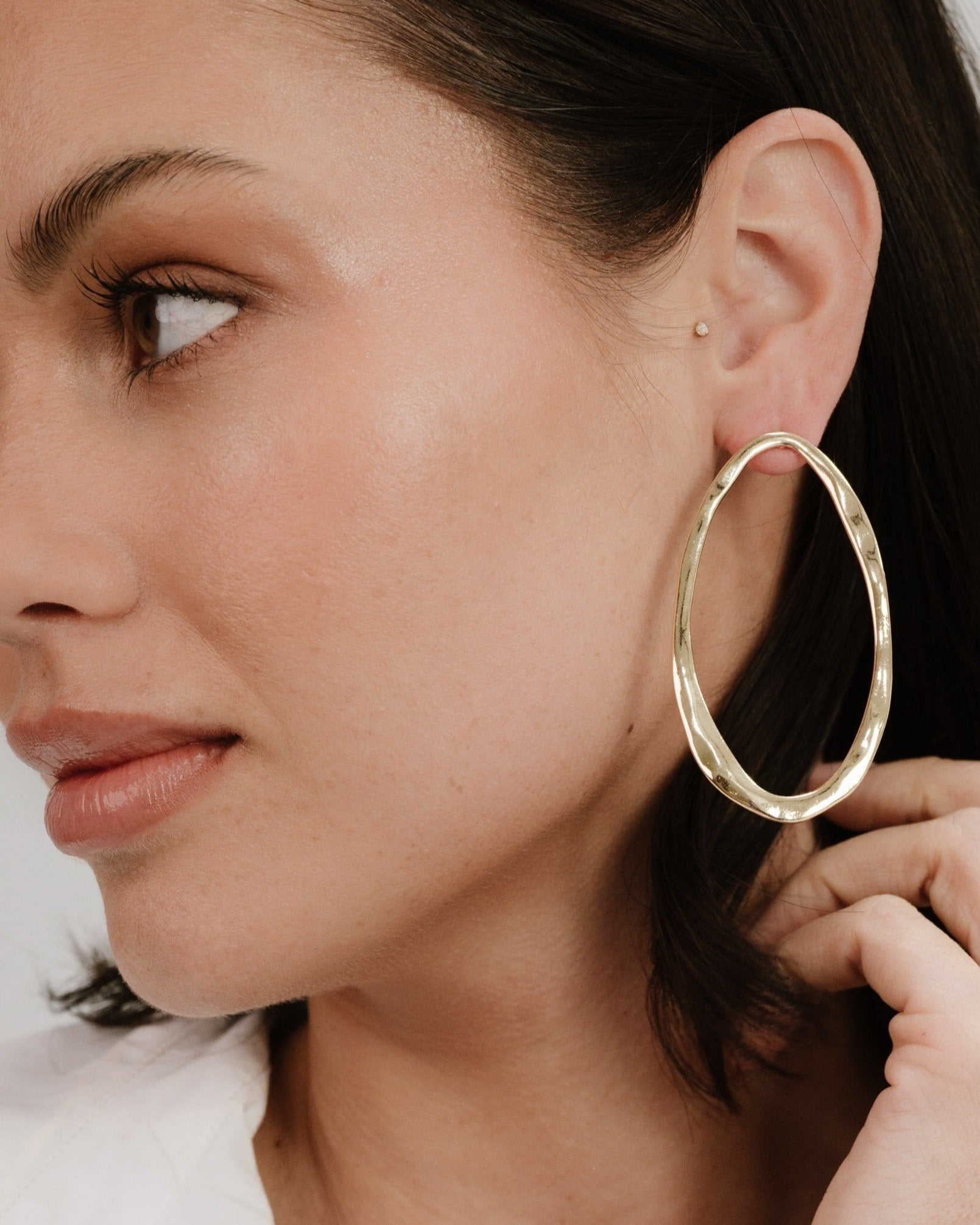 Hammered Large Oval Earrings