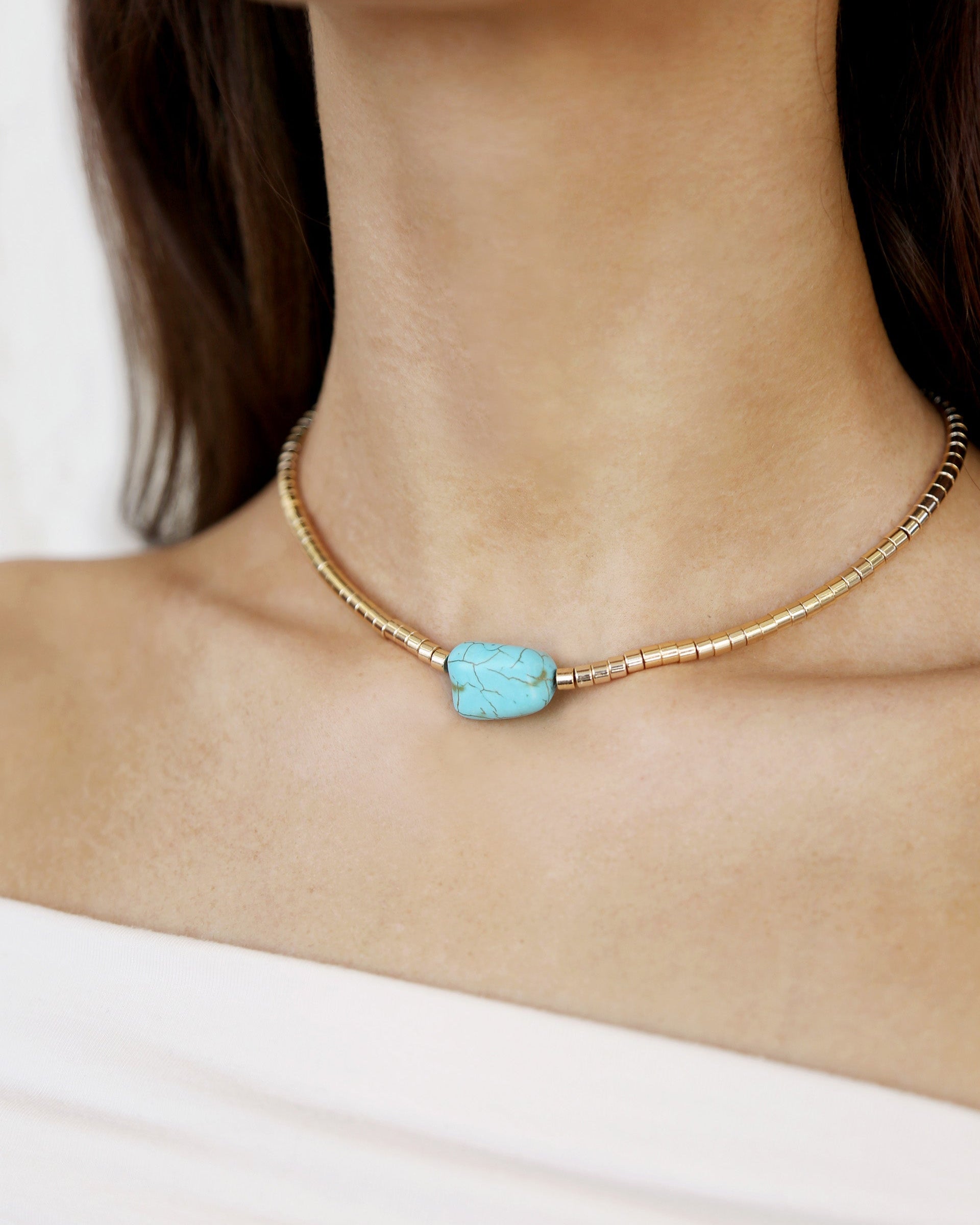 Gold Beaded Turquoise Nugget Necklace